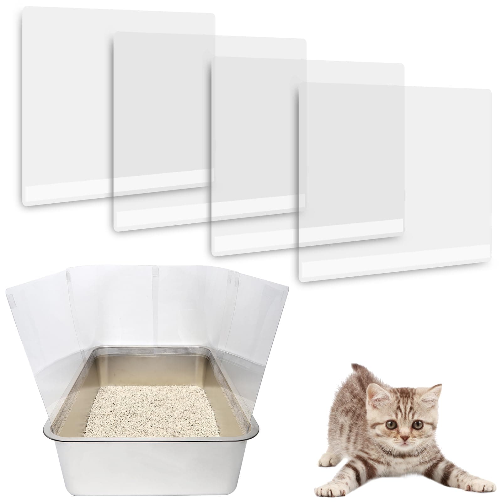 9PCS Cat Litter Box Pee Shields,Transparent Easy Clean Splash Guard for Open Top Litter Pan 14.5×11.5in- Litter Box Not Included (9)