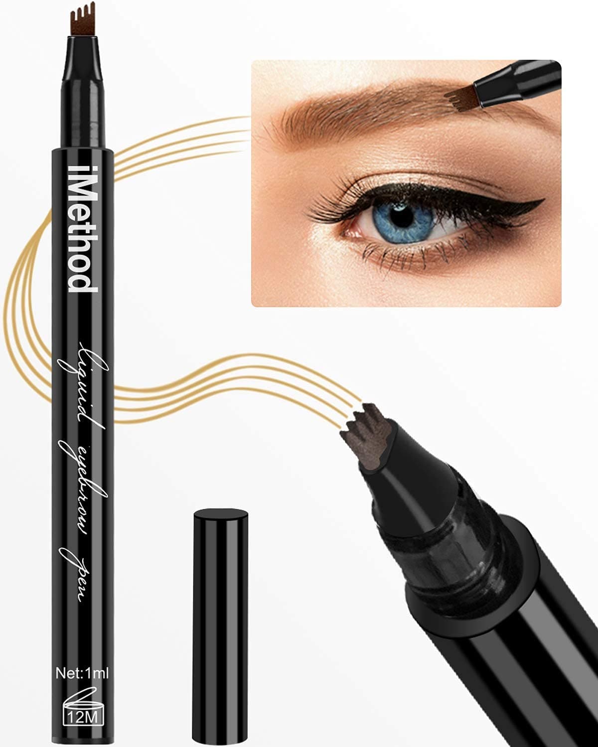 Eyebrow Tattoo Pen - iMethod Microblading Eyebrow Pencil with a Micro-Fork Tip Applicator Creates Natural Looking Brows Effortlessly and Stays on All Day (Chestnut)