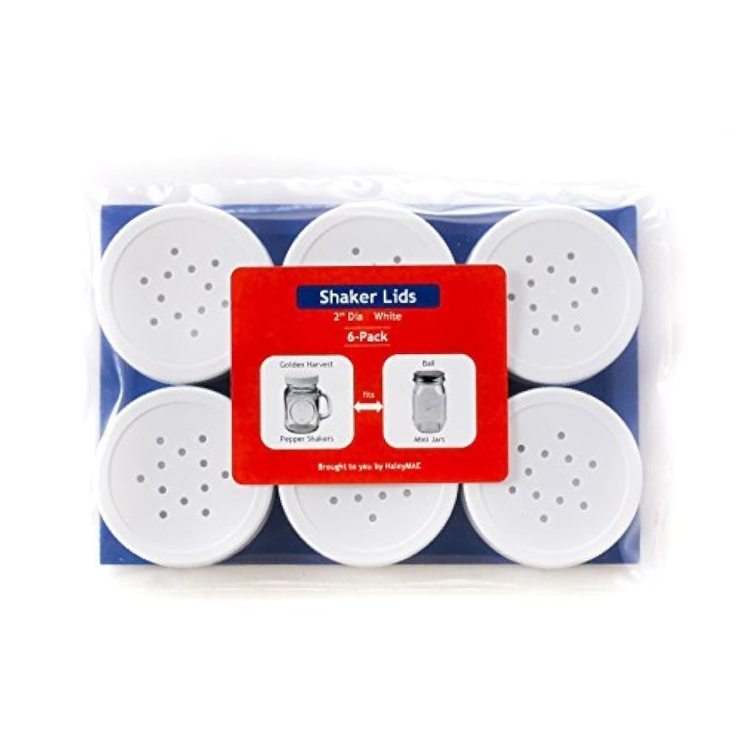 Plastic Lids with 12-Holes for Golden Harvest 4-Ounce Salt Pepper Shaker Mason Jars 48-400 2" Diameter (White; 6-Pack)