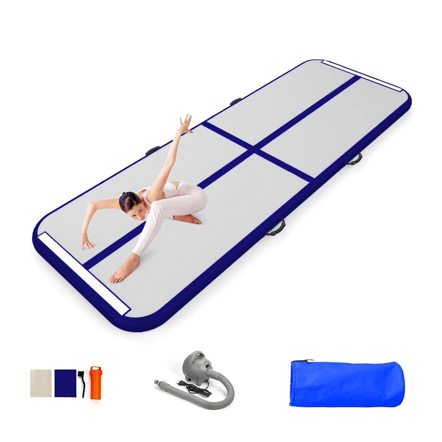 EZ GLAM10ft/13ft/16ft/20ft Air Mat Tumble Track Inflatable Gymnastics Tumbling Track Mat with Electric Air Pump for Cheerleading/Practice/Beach/Park/Home use