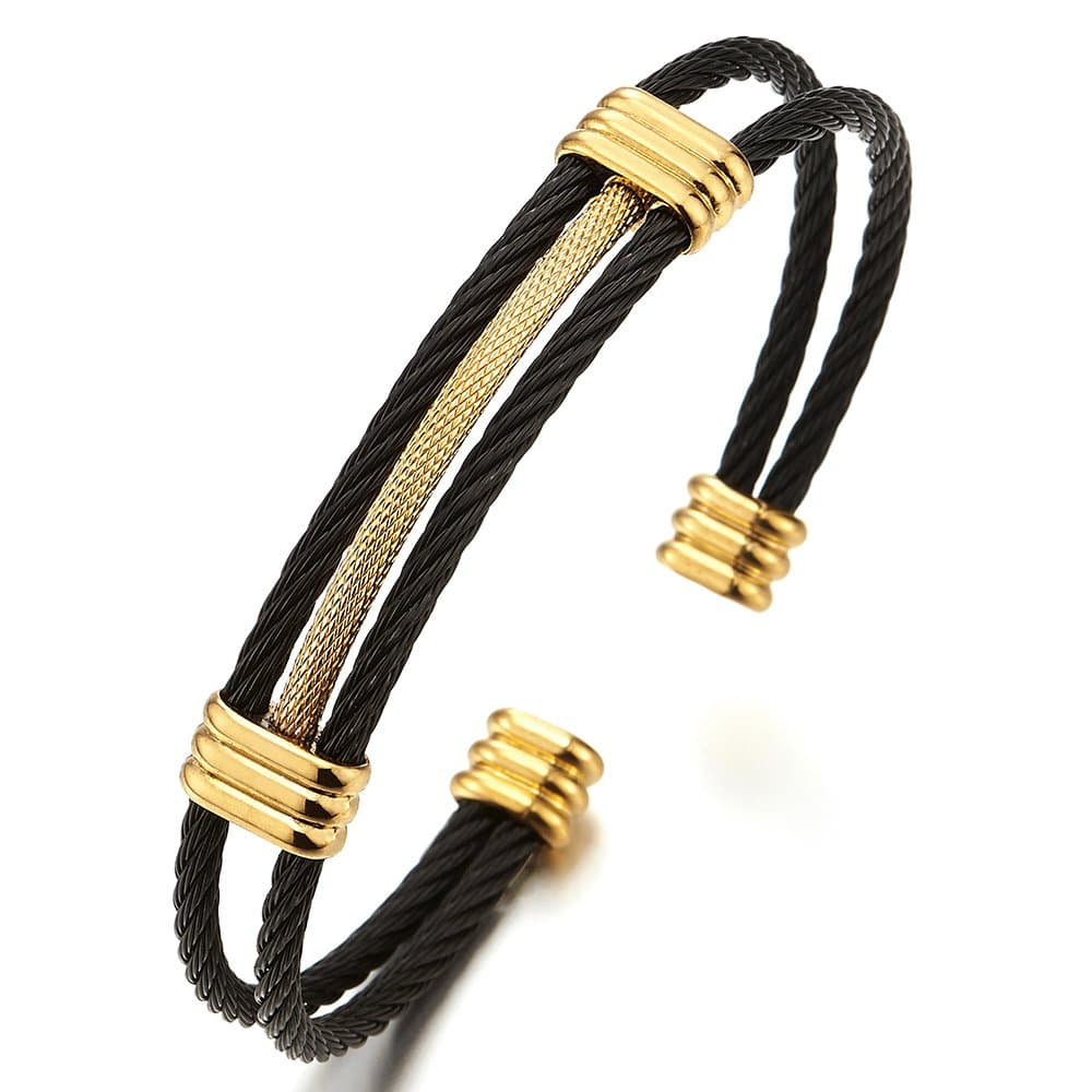 Men Women Stainless Steel Twisted Cable Adjustable Cuff Bangle Bracelet