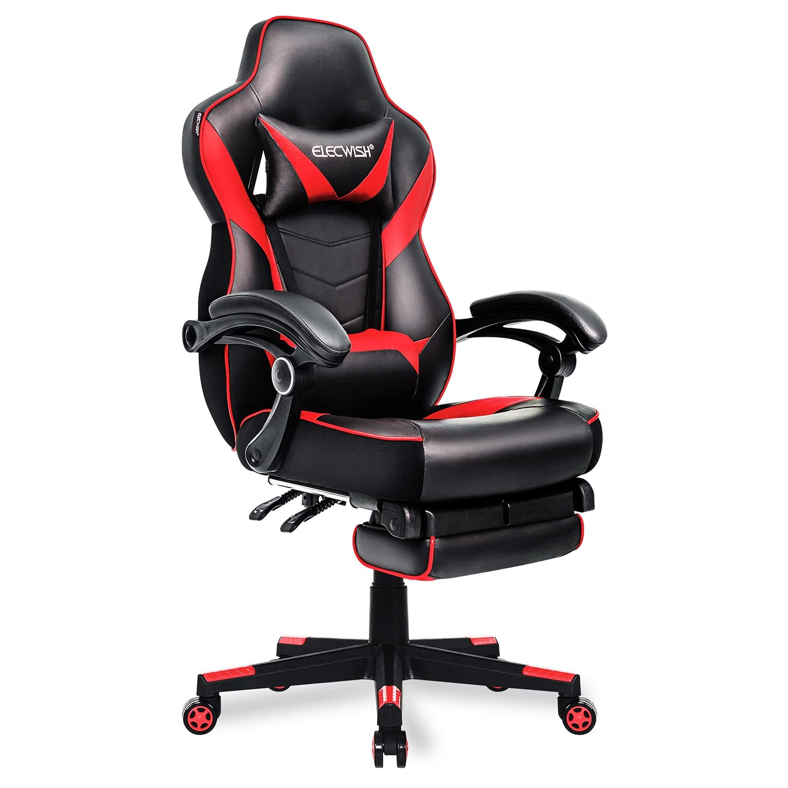 Video Gaming Chair Racing Office - PU Leather Ergonomic Adjustable Swivel Executive Computer Chair for Adults Large Size Racing Chair with Footrest, Massage Headrest and Lumbar Support