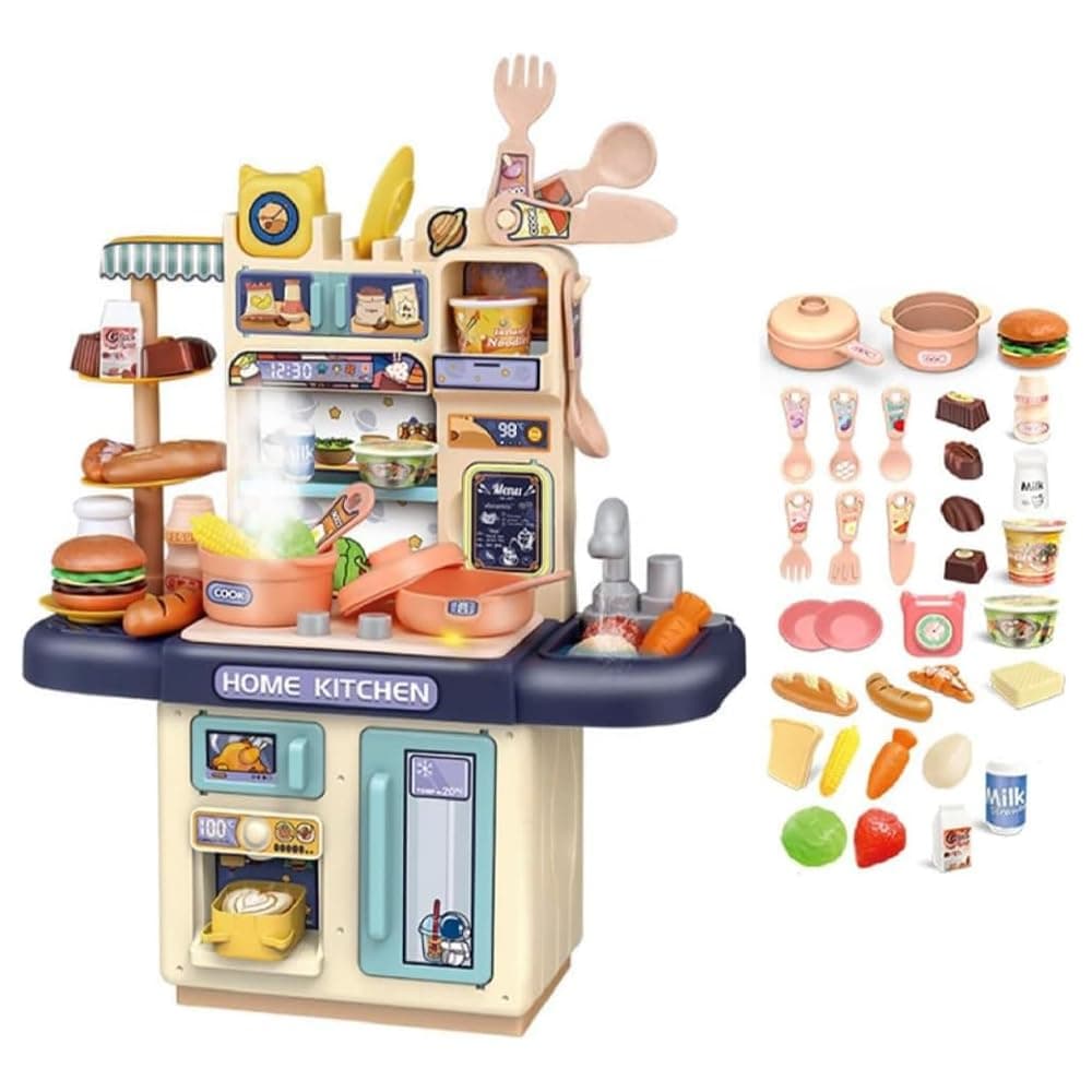 AMERTEER DIY Pretend Play Kitchen Set Toys For Kids, 35-Piece Kids Kitchen Play Set, Cooking Toys with Pots, Utensils & Play Food, Realistic Boys & Girls, Educational Toy for Toddlers Ages 3-8