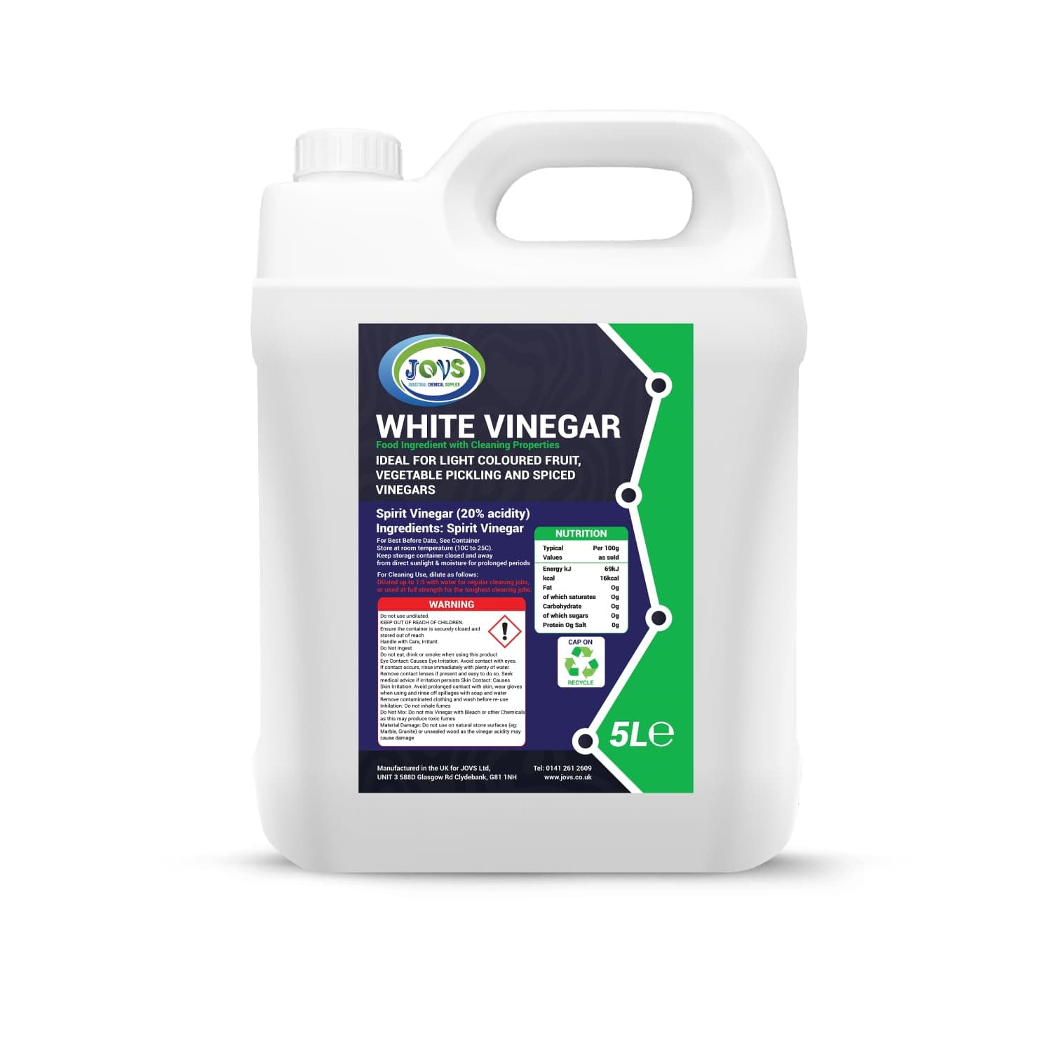 JOVS High-Strength White Vinegar 20% 5L (Food Grade) | Extra-Strong Multi-Purpose Cleaner for Home, Laundry, Garden & Outdoor Patio Maintenance | Natural & Biodegradable