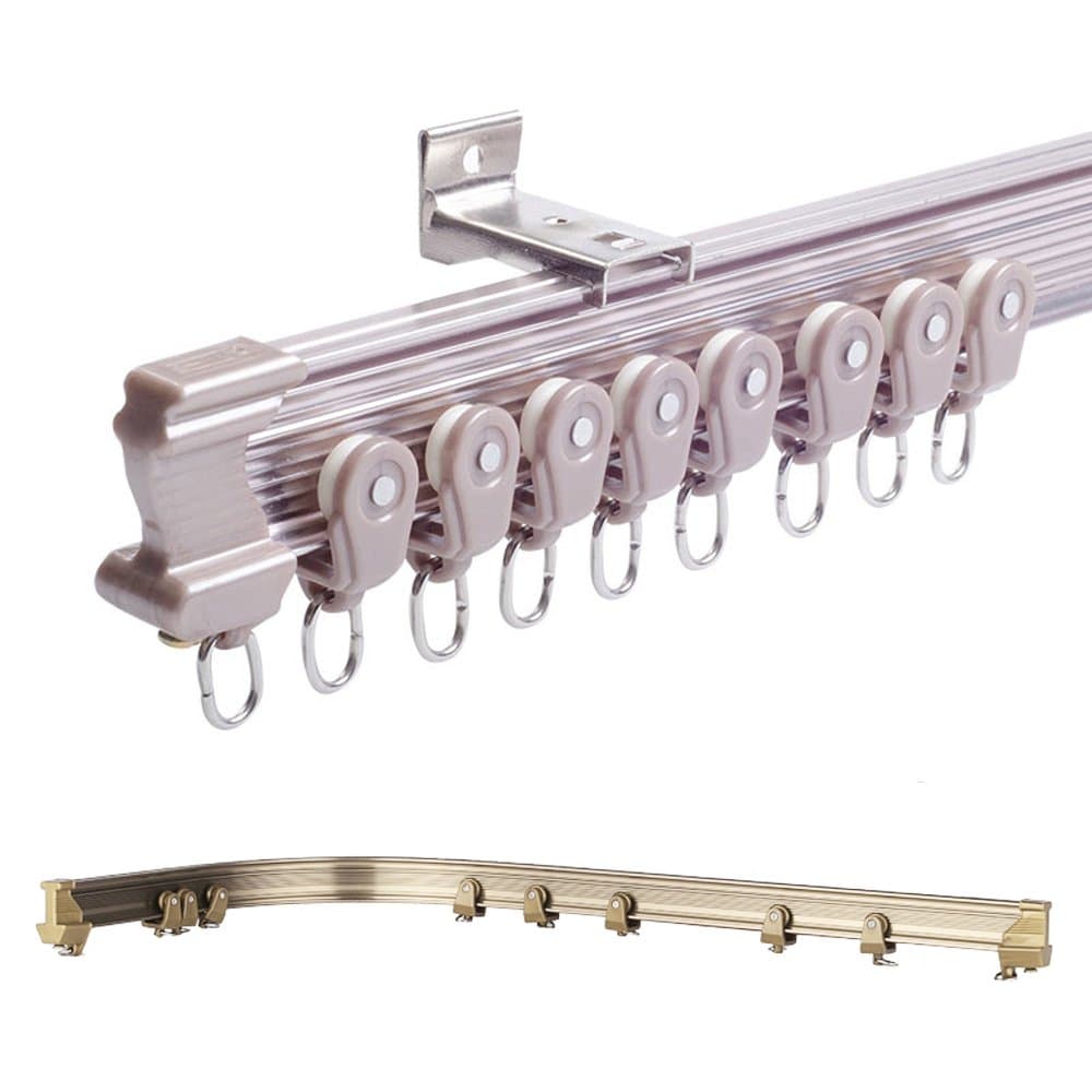 Brown Aluminum Metal Alloy Bendable Window Tracks Curtain Poles Side Wall Mounting (100cm Sidewall Mount)