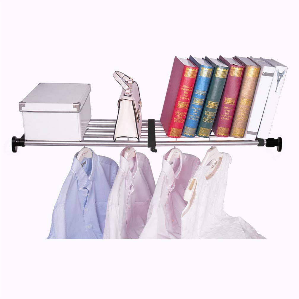 Hershii Expandable Closet Shelf Rod Adjustable Metal Storage Rack