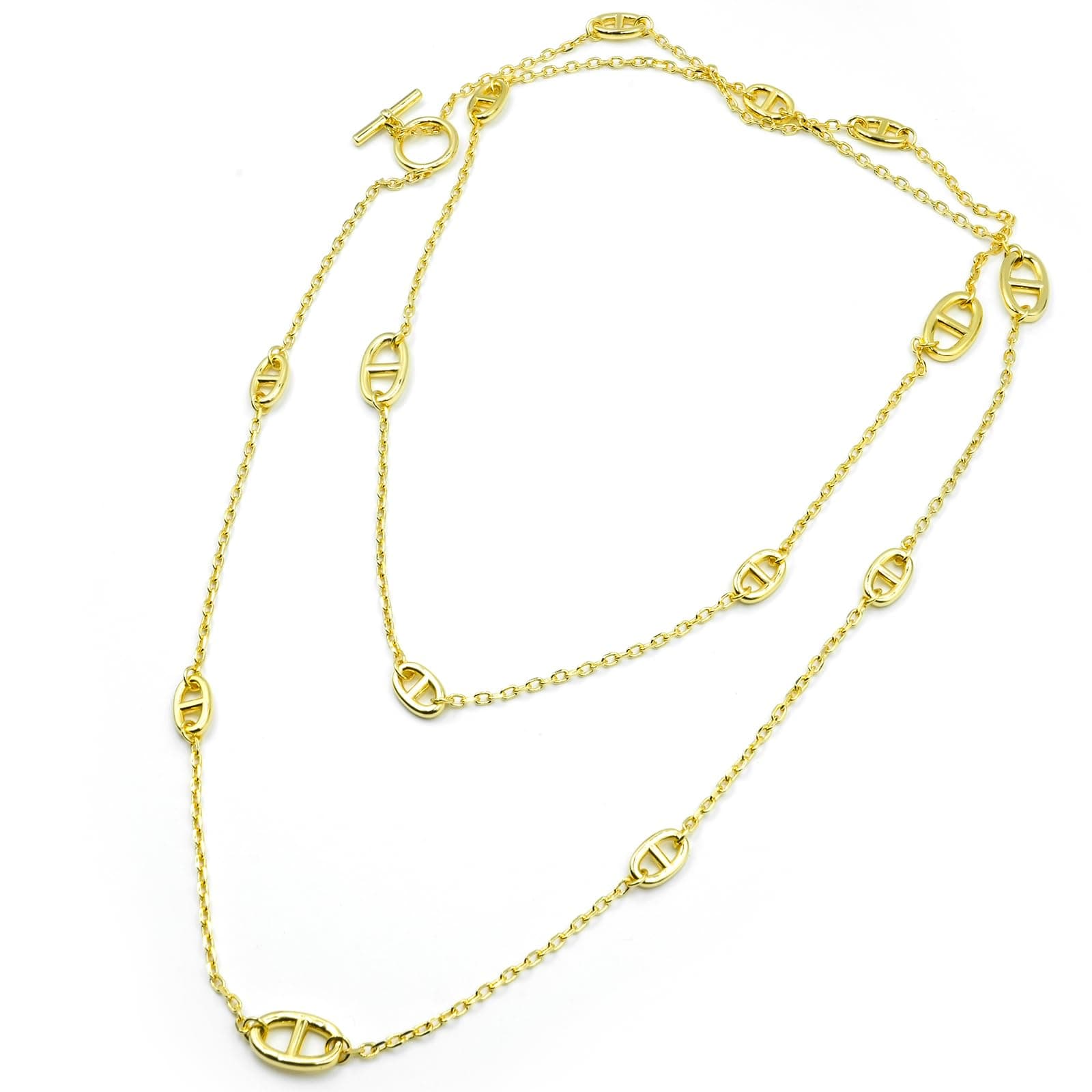 SHASHA Luxury Style Designer Pig Nose Necklace Long Sweater Chain with T-buckle 18k Gold Plating designer jewelry for women (Gold)