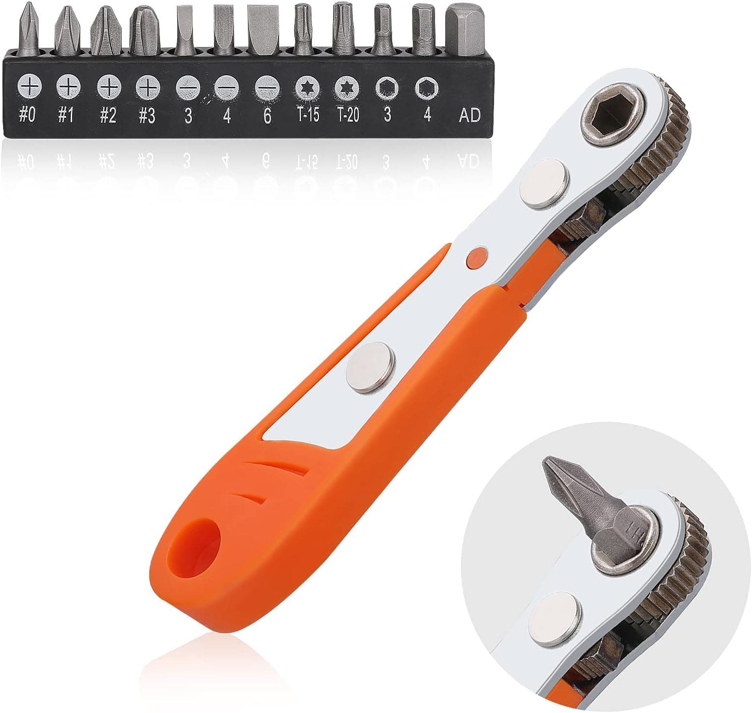 KBZONE Mini Ratchet Torx Wrench 12-Pieces & Bit Set,Screwdriver Bits With Magnetic 110 Mm 1/4 Inch4-Drive High Torque Offset Reversible Mini Ratcheting For Gadgets, Machines,Pocket Size Close Quarters