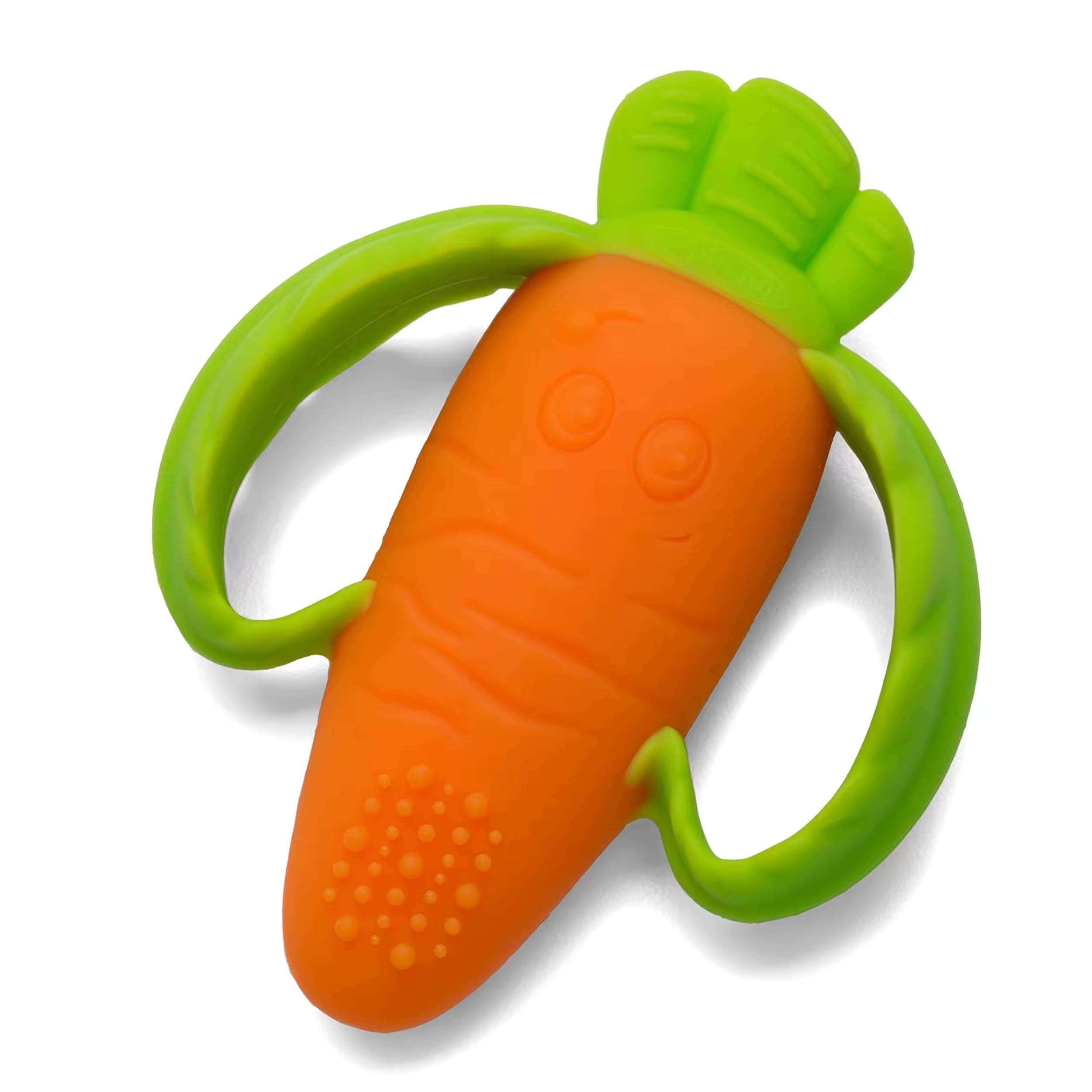 Infant Silicone Good Bites Textured Carrot Teether 6 To 12 Months With Storage Case,Bpa Free Teething Toy For Babies With Textured Surface For Soothing Gums. Babies 0-6 Months 100% Food Grade