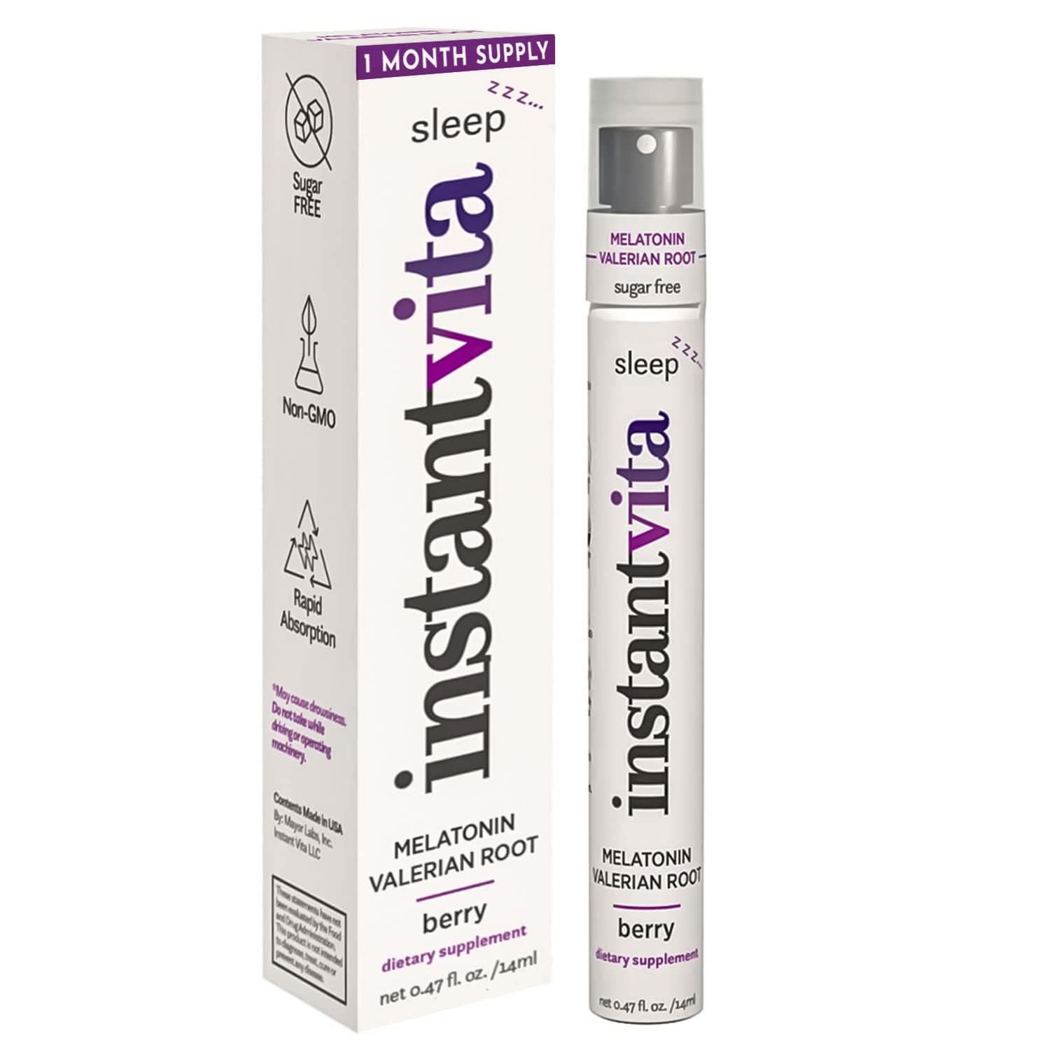 Sleep Spray by Instantvita, Melatonin + Valerian Root, Oral Melatonin Spray for Sleep, GABA, Sleep Spray Melatonin, Sugar Free, Sleep Supplement Spray into Mouth, Berry Flavor, 0.47 Fl Oz