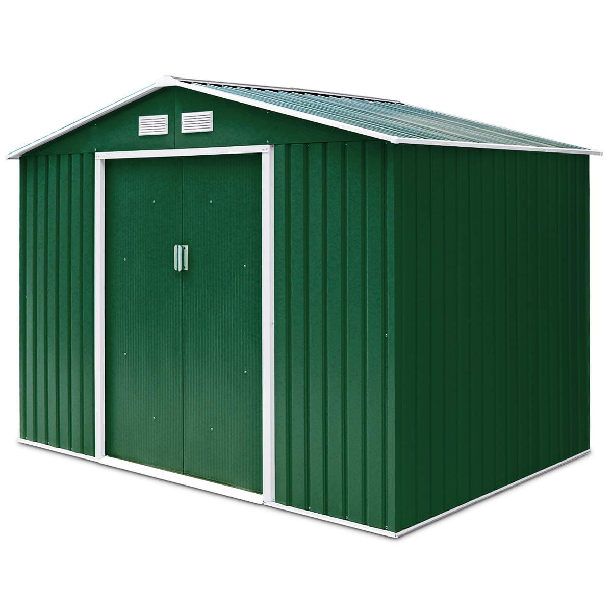 CASART. Metal Garden Shed for Tools Kit Storage, Waterproof and Rust-Proof Outdoor Building, 7x4Ft Galvanized Sheet Backyard Garage with Double Sliding Door (Saddle Roof)