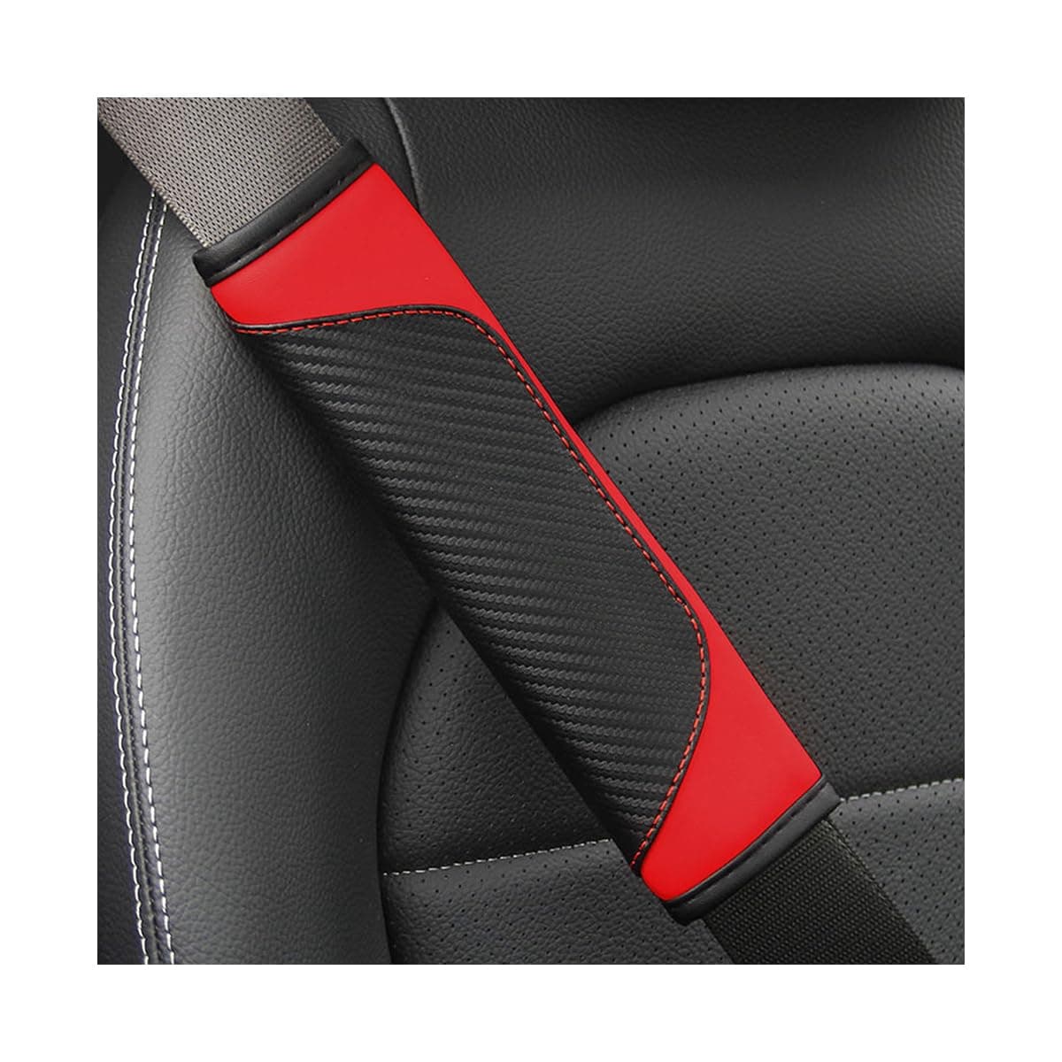 2PCS Car Seat Belt Cover, Carbon Fiber Seatbelt Shoulder Protection, Soft Car Seat Belt Strap Cushion Protect Your Neck and Shoulder, Car Accessories Seat Belt Pad for Car Truck (Red)