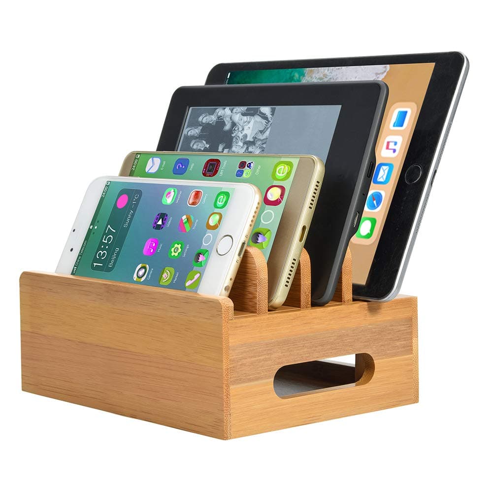 Bamboo Charging Station Charge Dock with 4 slots for iPhone/iPad/Samsung/Huawei/Tablet/Smartphone