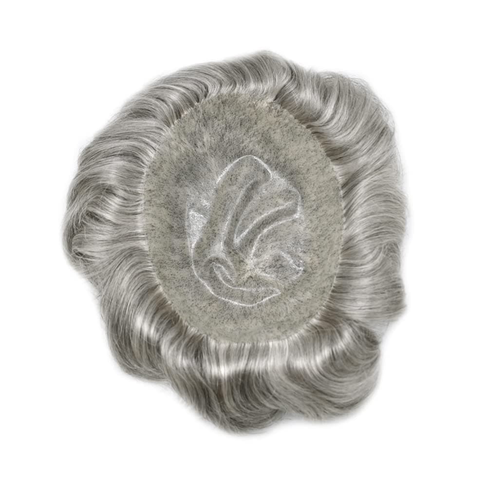 LOVIN HAIR Toupee For Men Human Hair Piece Replacement Systems Full Injected Pu Mens Toupee Durable Thin Skin Pu Hair System for men 7x9" #1B90 Off Black+90% Gray-120% Medium Light to Medium Density