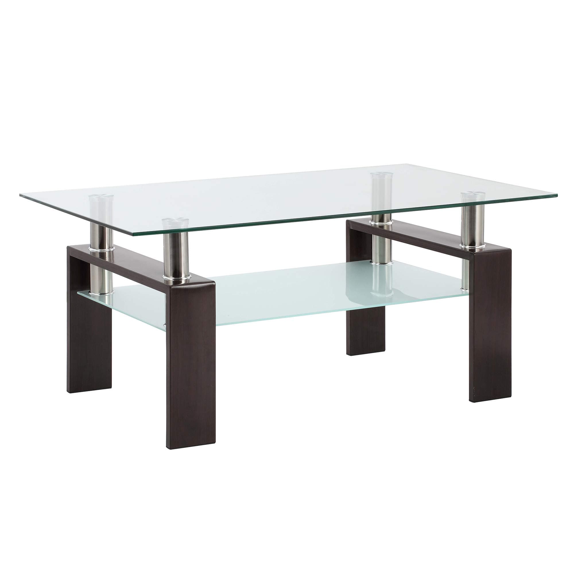 IANIYA Rectangle Glass Coffee Table End Table Metal Tube Legs for Livingroom