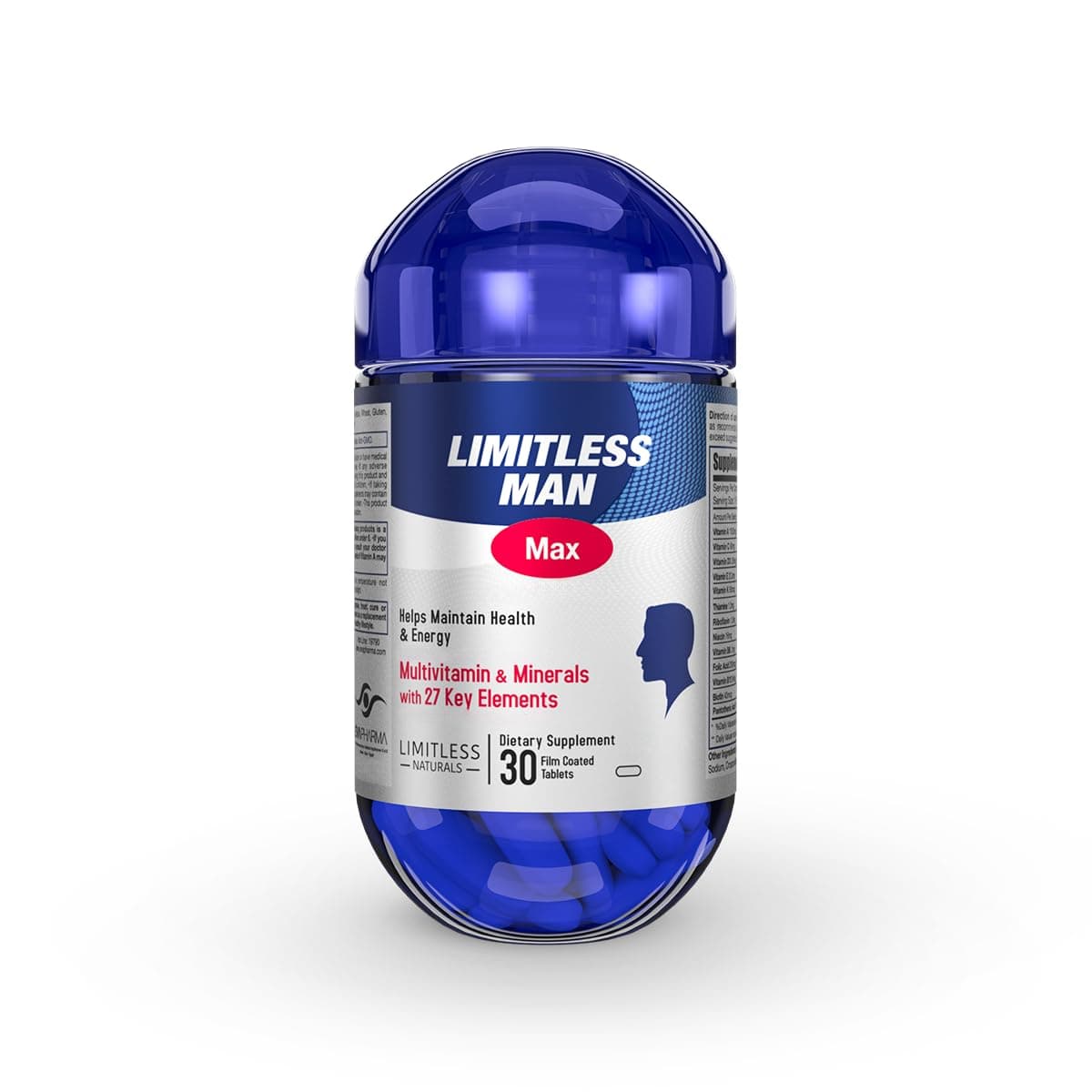 Limitless Man Max – Men’s Daily Multivitamins with 27 Essential Nutrients – Energy, Vitality & Immune Support – Vitamins with Iron, D & B Complex – 30 Tablets