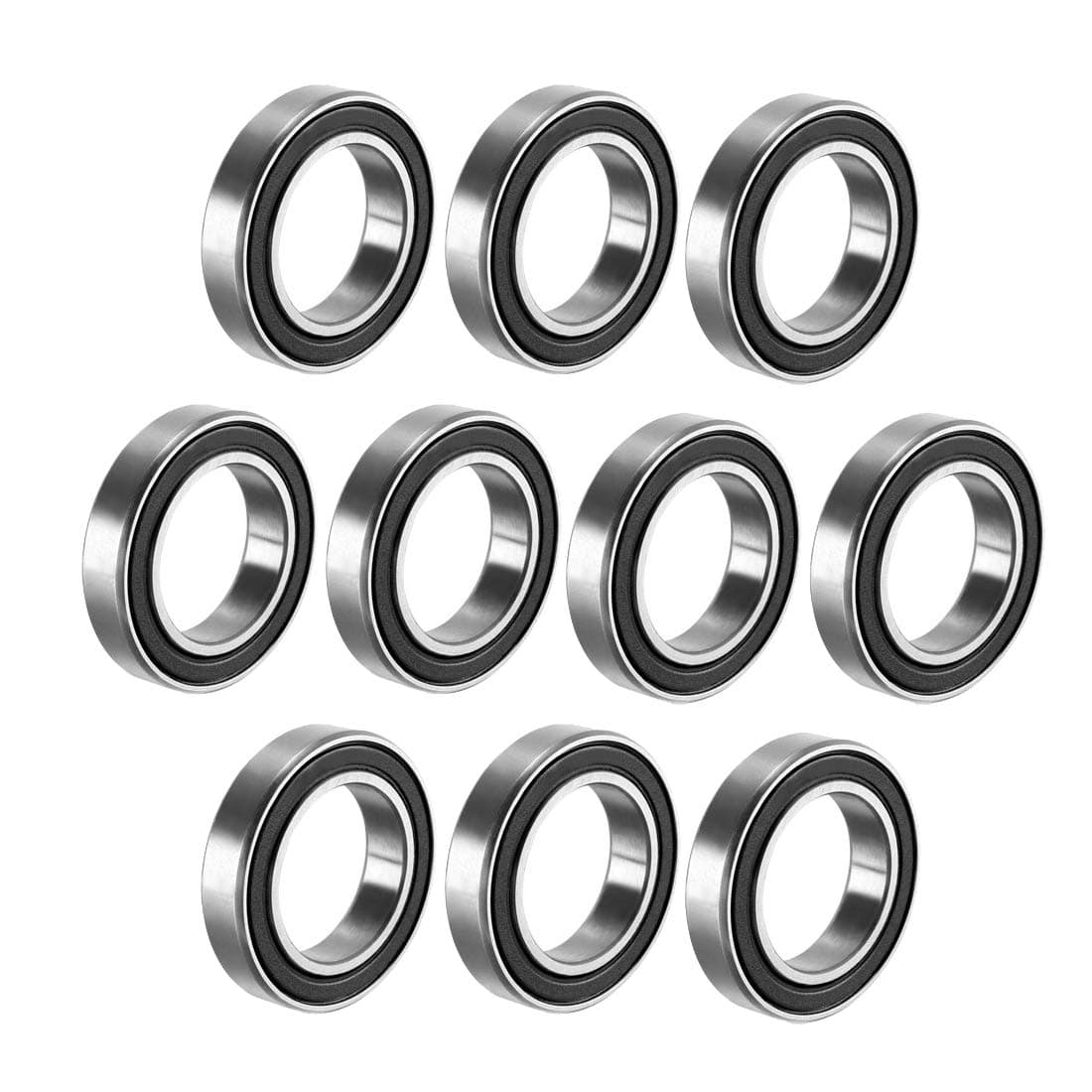 uxcell 6802-2RS Deep Groove Ball Bearing Double Sealed 1180802, 15mm x 24mm x 5mm Carbon Steel Bearings (Pack of 10)