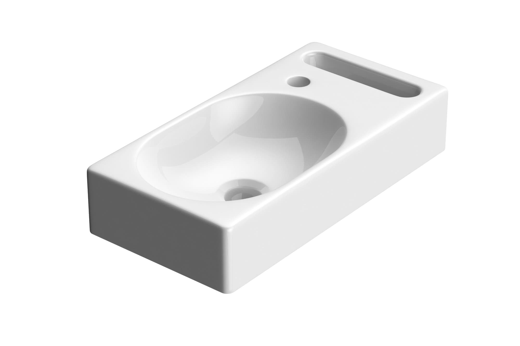 Durovin バスルームコンパクトセラミックシンク 440 x 220 x 90mm (幅 x 奥行 x 高さ) - 壁掛けマウント - 長方形のクローク 手洗い洗面台 - タオルレール付きの右手タップ穴1つ。