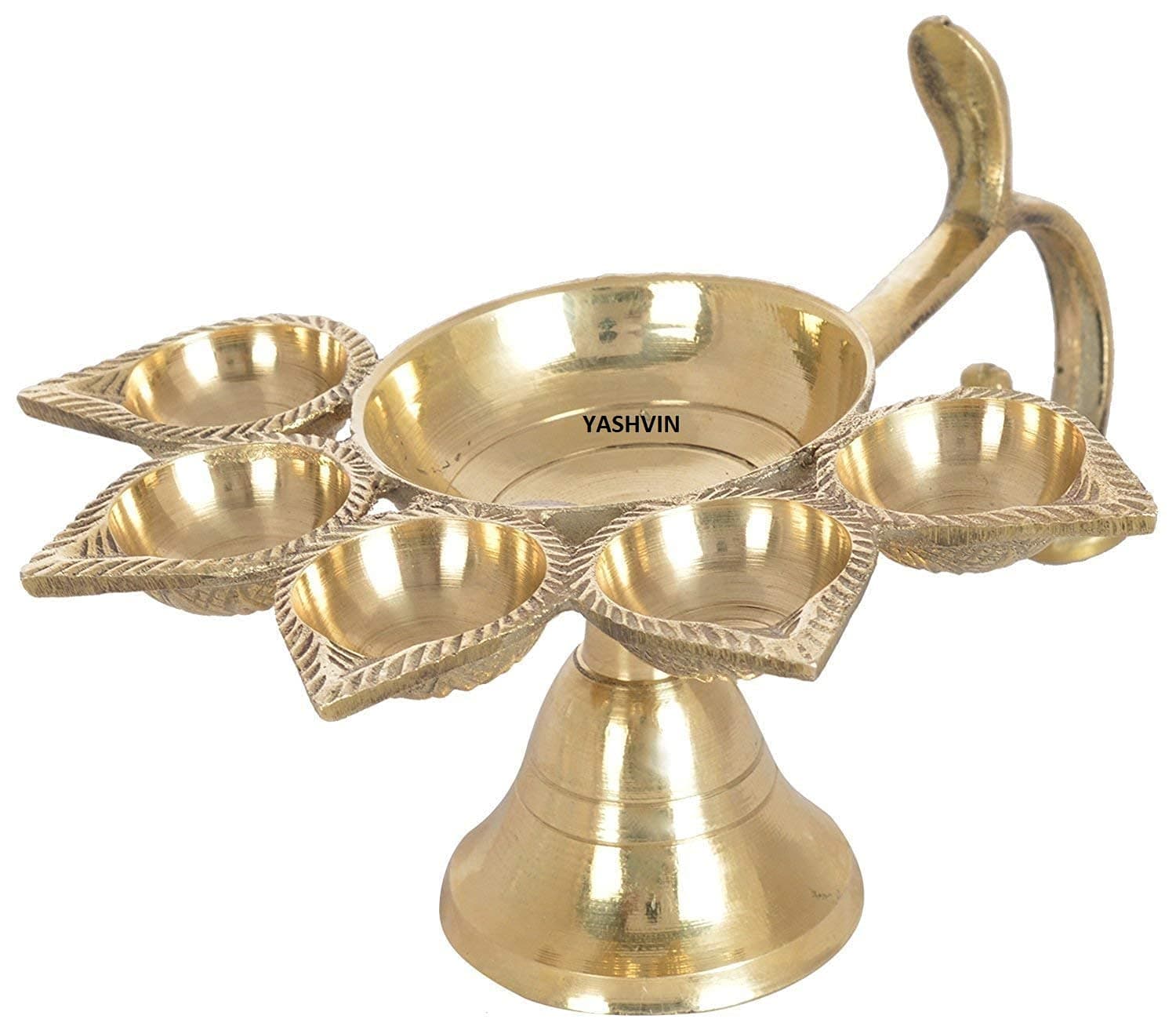 YASHVIN || Brass Panch Aarti Lamp Big Size || Handle Diya for Puja || Pancharti Diya Oil Lamp || Panch aarti Jyoti/Puja Diya for Diwali/Navratri/Any Festival & Pooja || SHM198