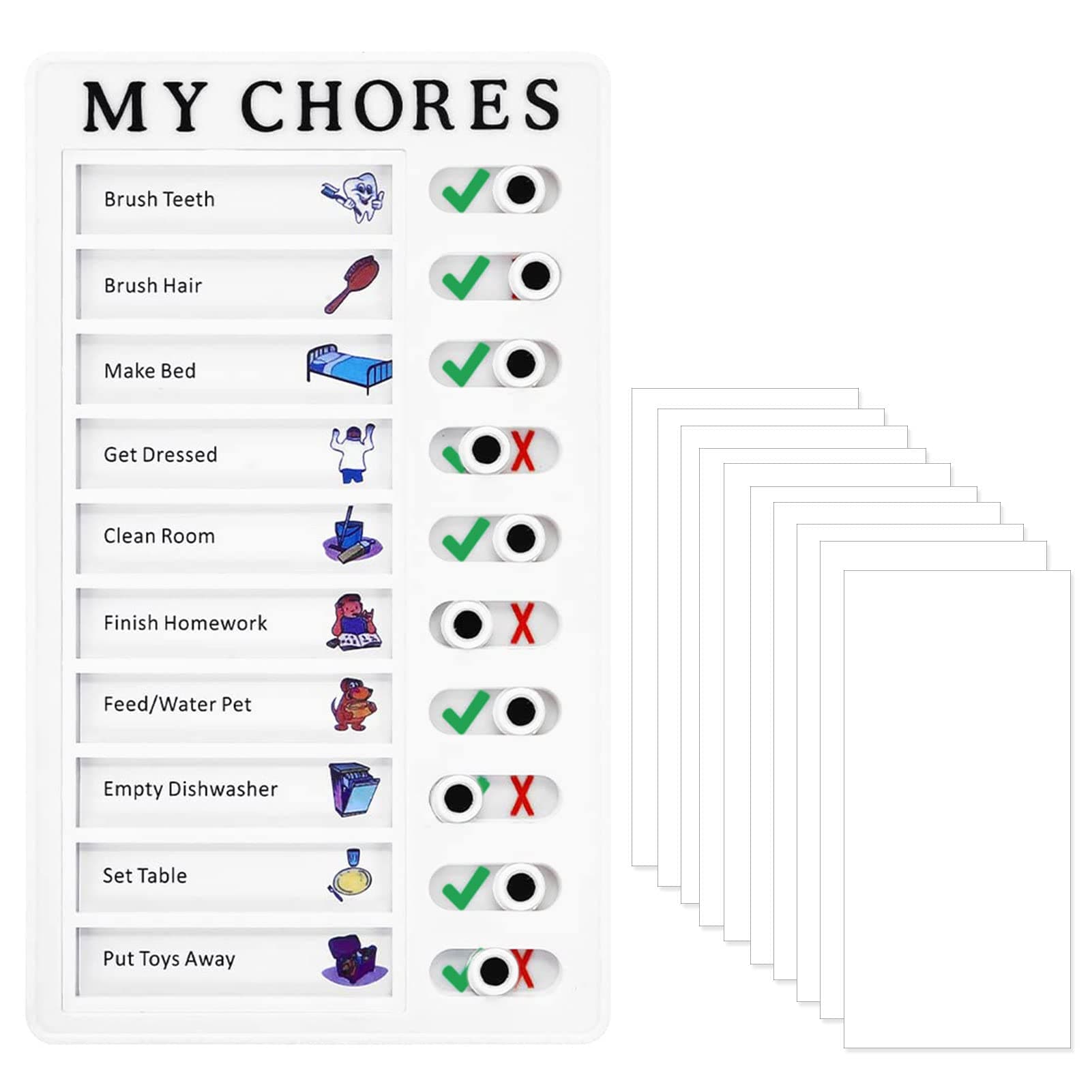 Portable Chore Chart Memo Board Detachable My Chores Checklist Board Reusable Chore Pad Rv Checklist Memo Board Daily Task Board Plastic Chore Chart Slide with 10 Blank Card for Kids Adult Home Travel