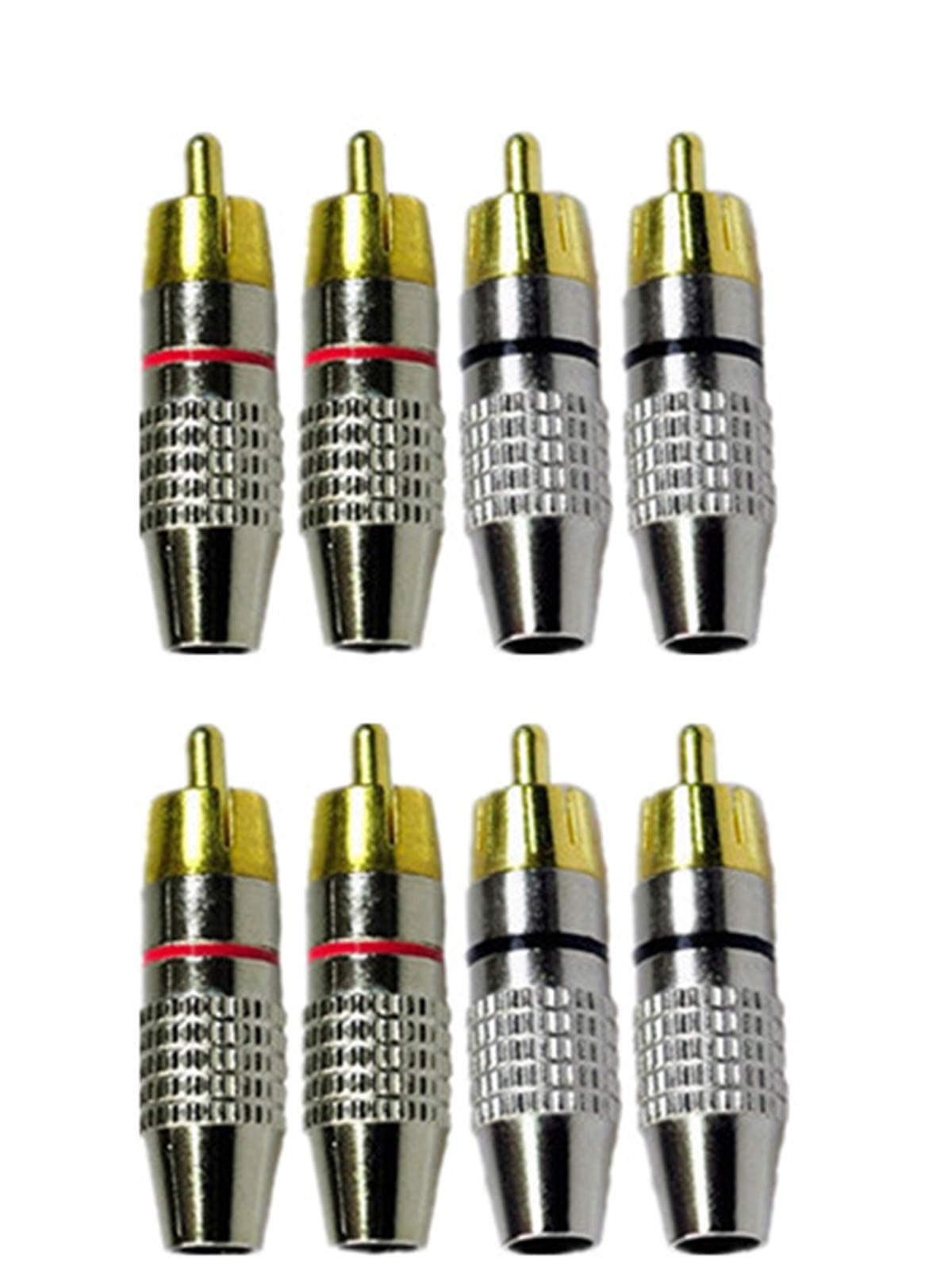 RCA Male Plug Screws Audio Video In-Line Jack Adapter Gold Plated,RCA Plug Solderless,Black And Red (8Pcs)
