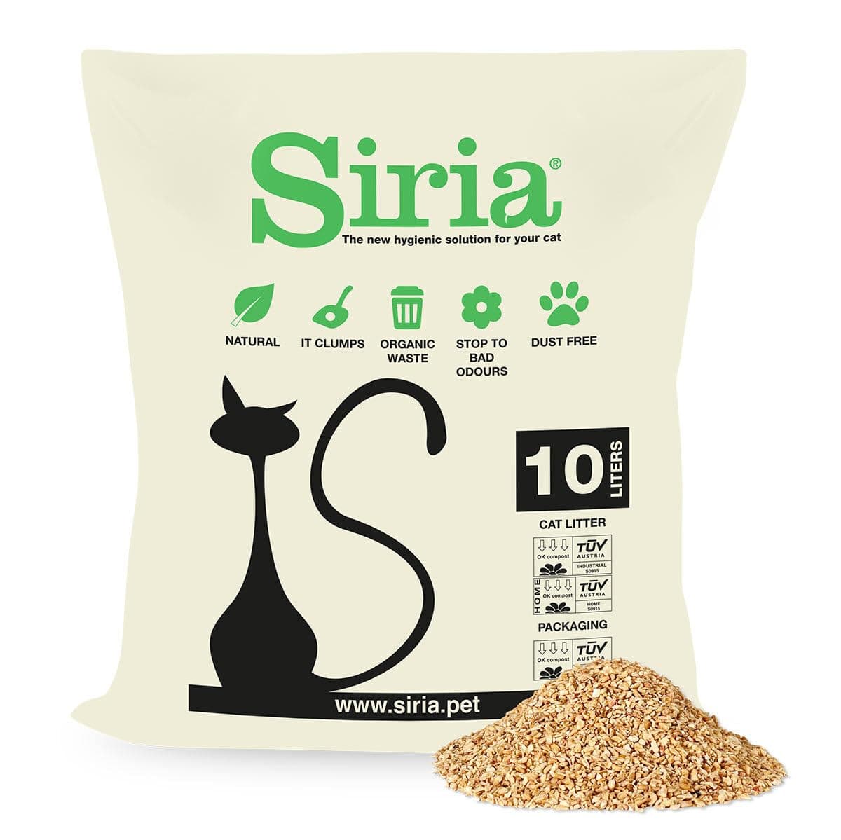 Siria 20 Liters~19 Lb (SET 2 bags of 10 Liters~9,5 Lb) Clumping Organic Cat Litter