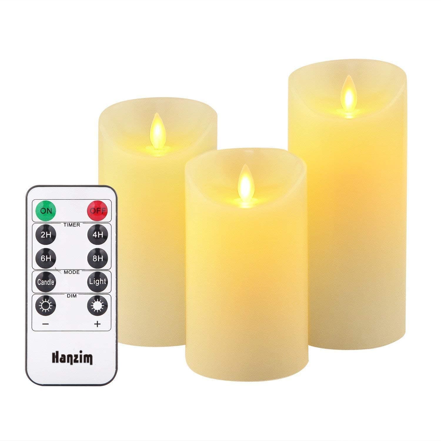 HANZIM LED Candles,Flameless Candles 4"5"6"Real Wax Battery Candle Pillars, 10 Key Remote Control with 24 Hour Timer Function(Ivory,3)