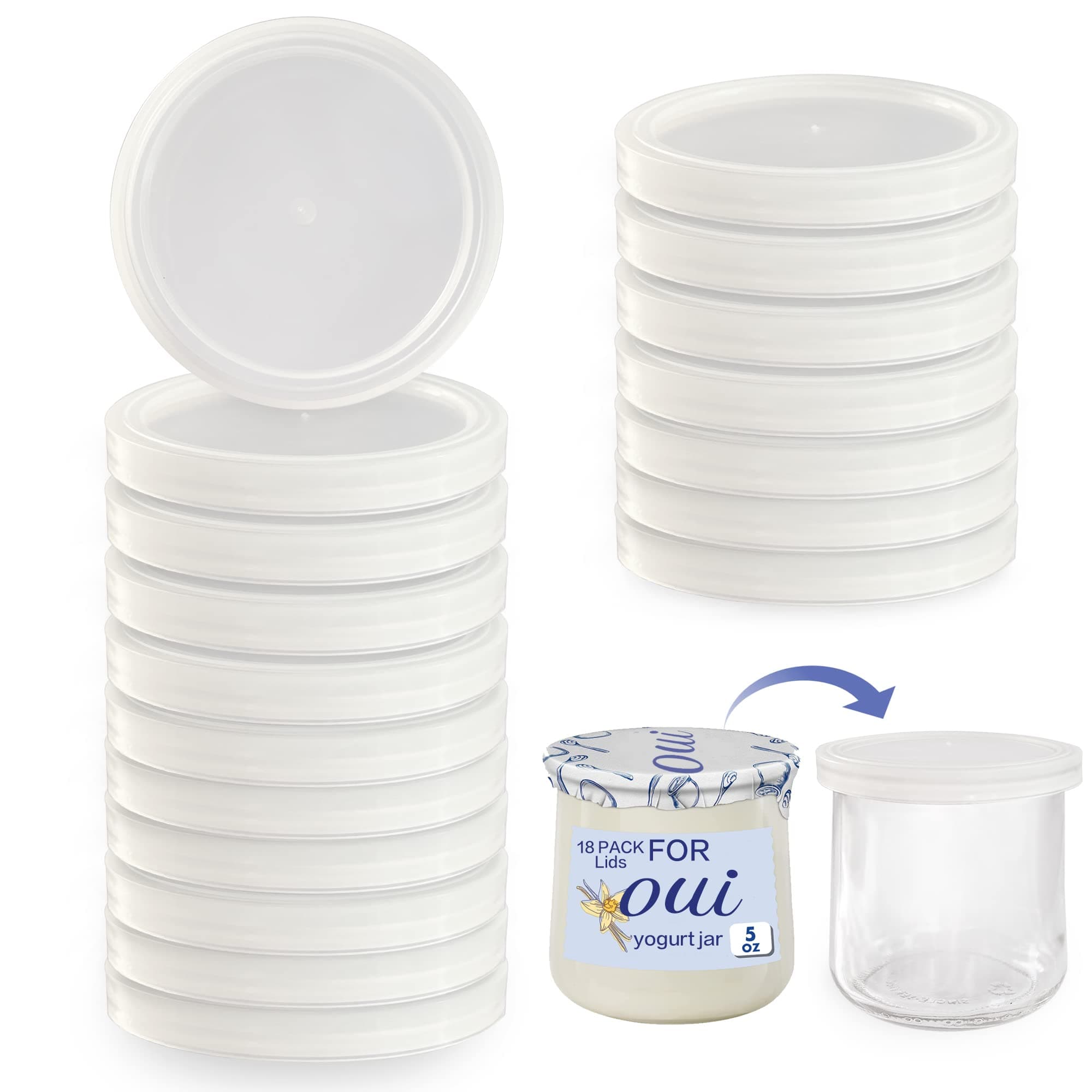 Oui Yogurt Jar Lids - 18 pack Oui Lids for Yoplait Yogurt Container ,Sealed against leaks lids for oui yogurt jars transparent