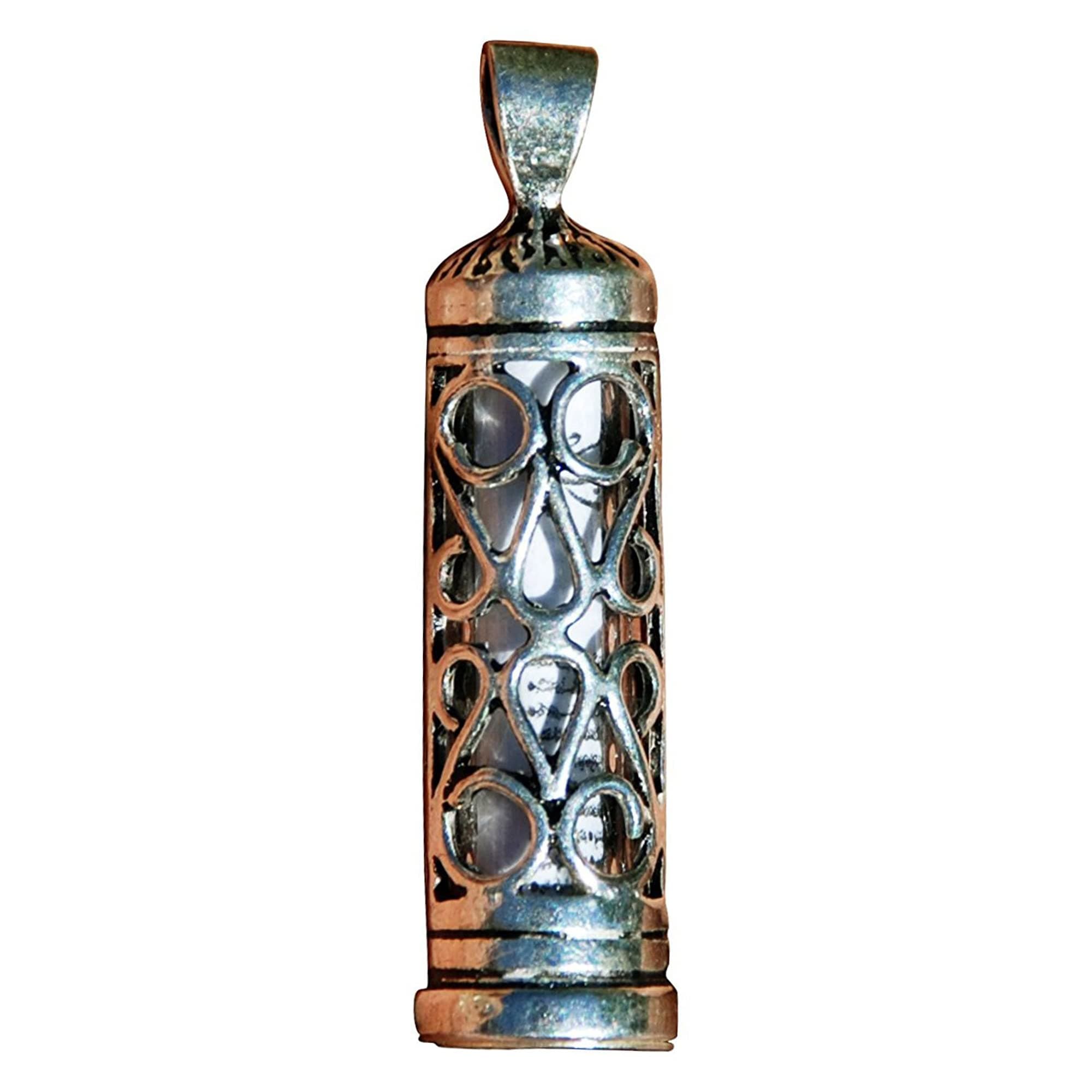 Beautiful Lattice Design Glass Jawshan Cevsen Vial Enclosed in St. Silver Islamic Talisman Pendant Tavis