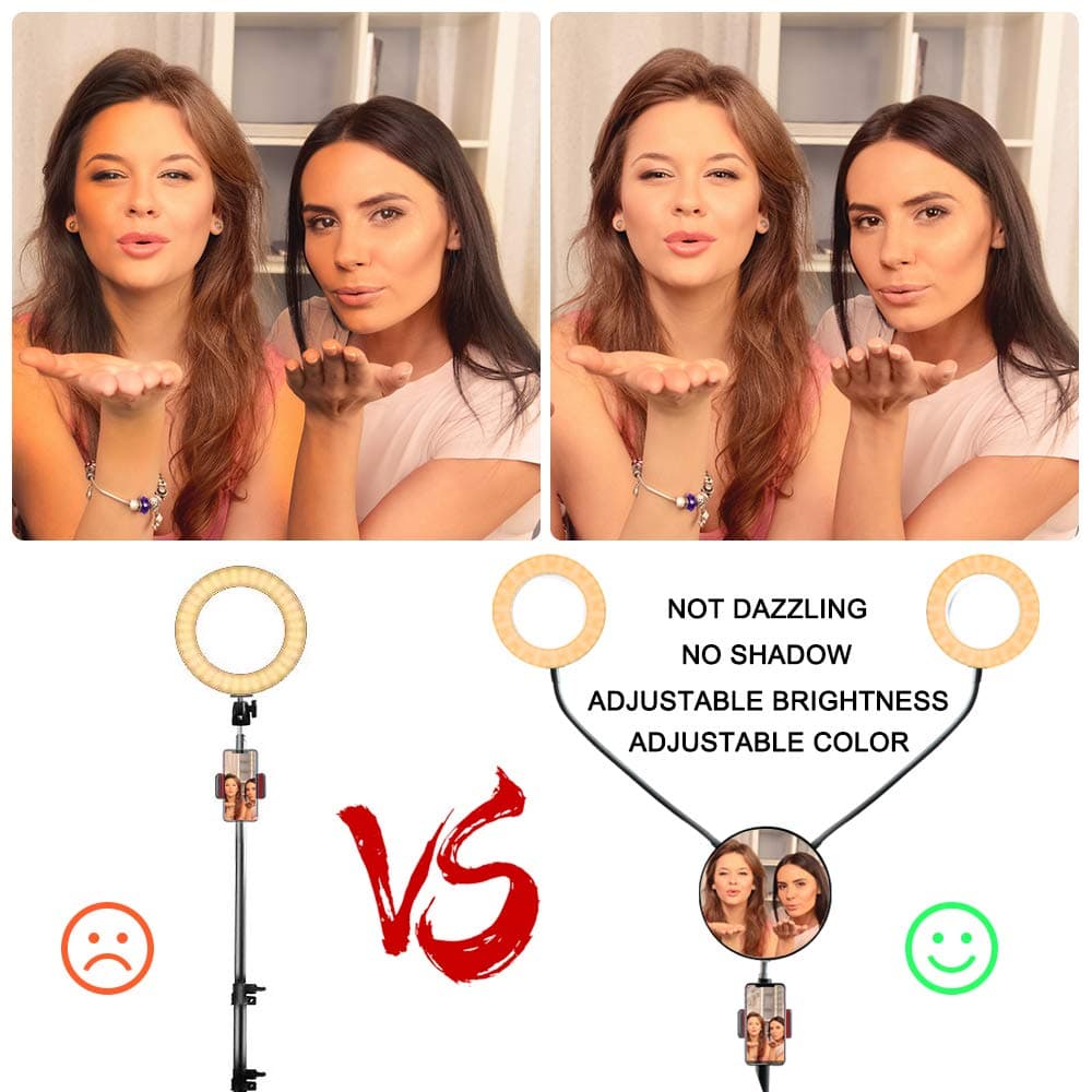 LED Ring Light – Lambony 2 Selfie Ring Lights with Phone Tripod Stand and Bluetooth Receiver Double Ring Light for Selfie/Vlog/Makeup/Youtube/Phone Video Shooting, 360° Flexible Goose Neck