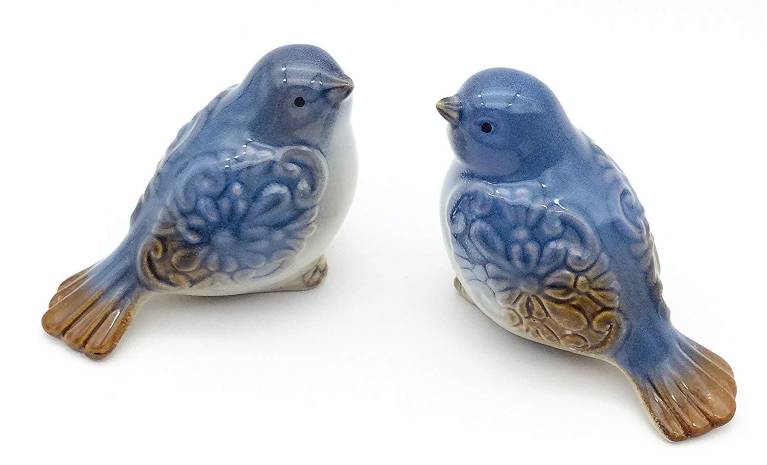 Set of 2 Ceramic Bird Figurines Flower Embellished Garden Statue Home Decor Mini Bird Ornaments