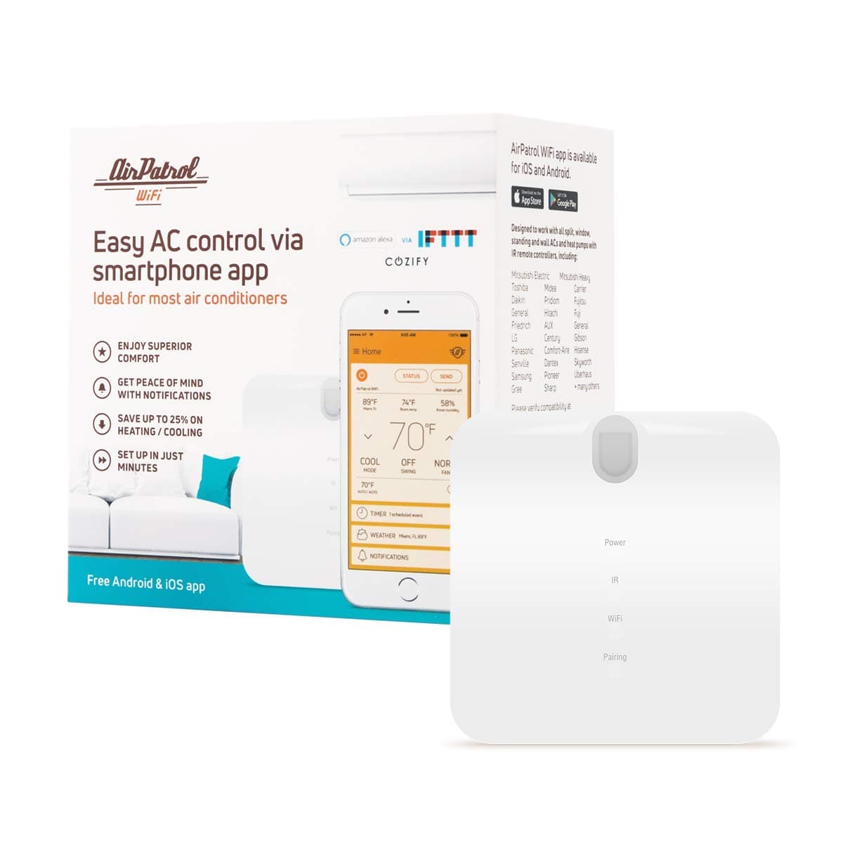 AirPatrol WiFi V3 - Smart Air Conditioner Controller | for Mini Split - Window - Portable AC | Beautiful Design, Easy to use | Compatible with Alexa - Google Home - IFTTT - iOS - Android |