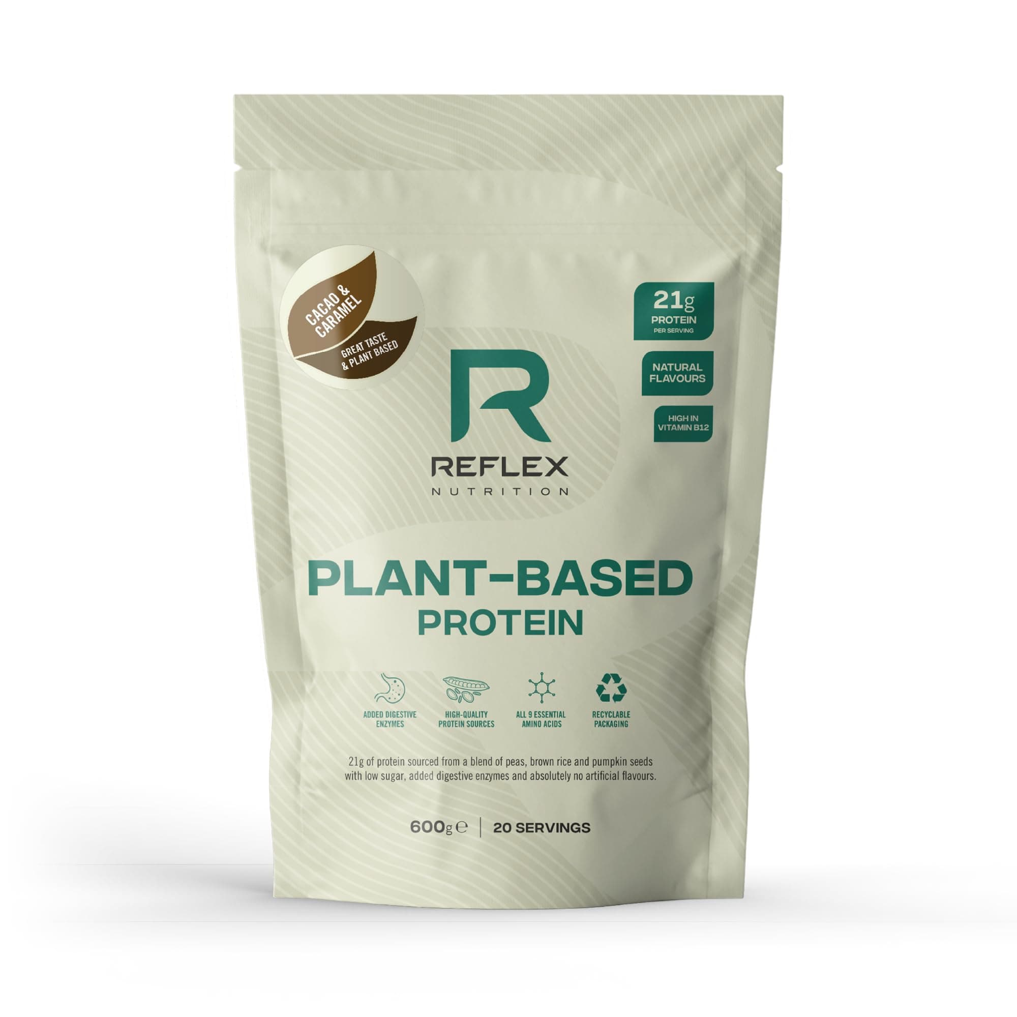 Nutrition Plant Based Protein - 21g Vegan Protein Powder (Pea Protein, Brown Rice Protein & Pumpkin Seeds) - Digestive Enzymes & Vitamin B12 - Natural Flavours (Cacao & Caramel, 20 Servings)