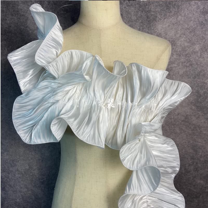 3 Yards Retro Double Ruffle Pleated Chiffon Trim Dress Decoration Fabric Applique Soft Trimming Craft Sewing (White)