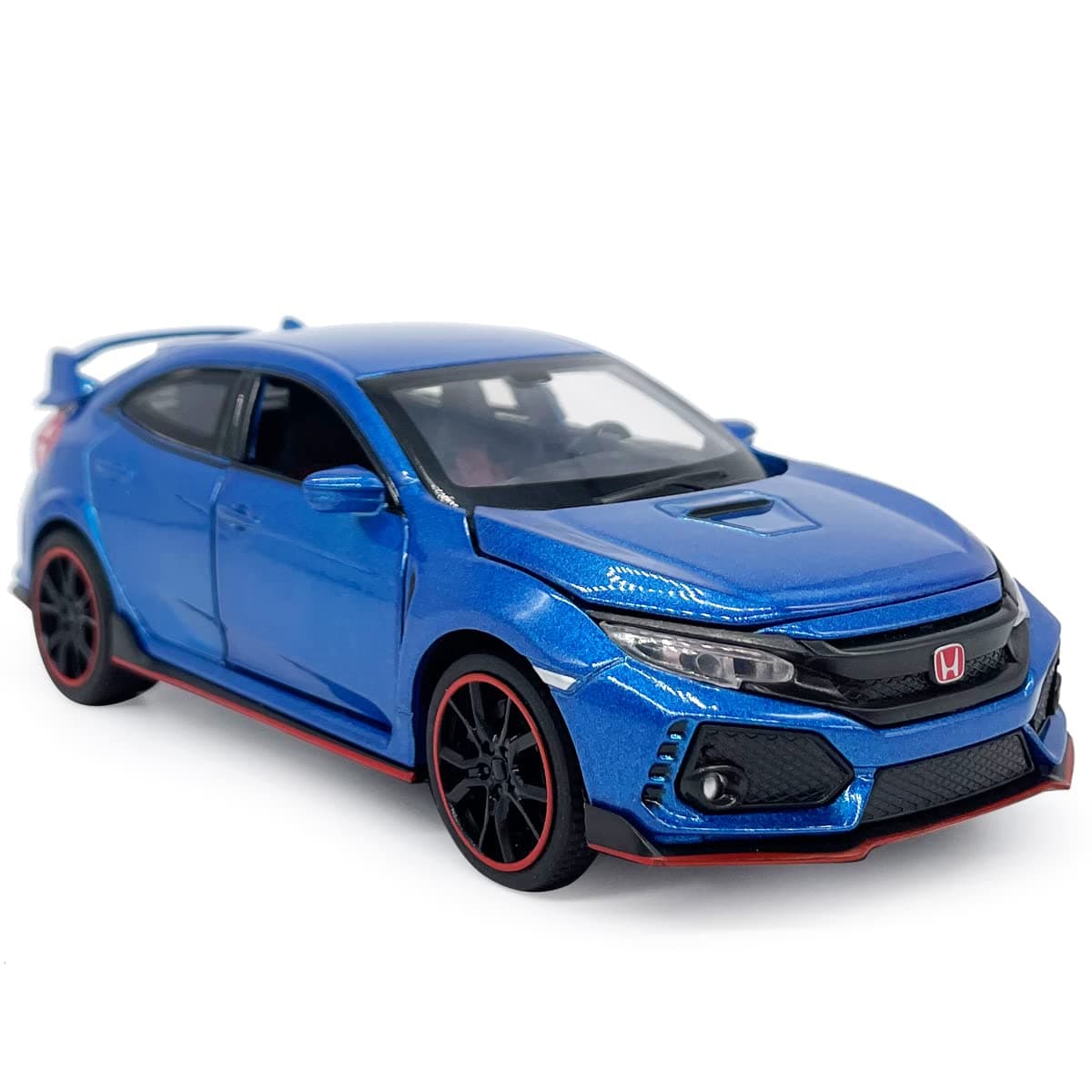 2017 Civic Type R Model Car Hatchback Sports Diecast Toy Cars 1/32 Scale Metal Pull Back Children's Die-cast Vehicles, Doors Open Light Sound, Boys Toys Kids Gifts Collection for Men, Blue