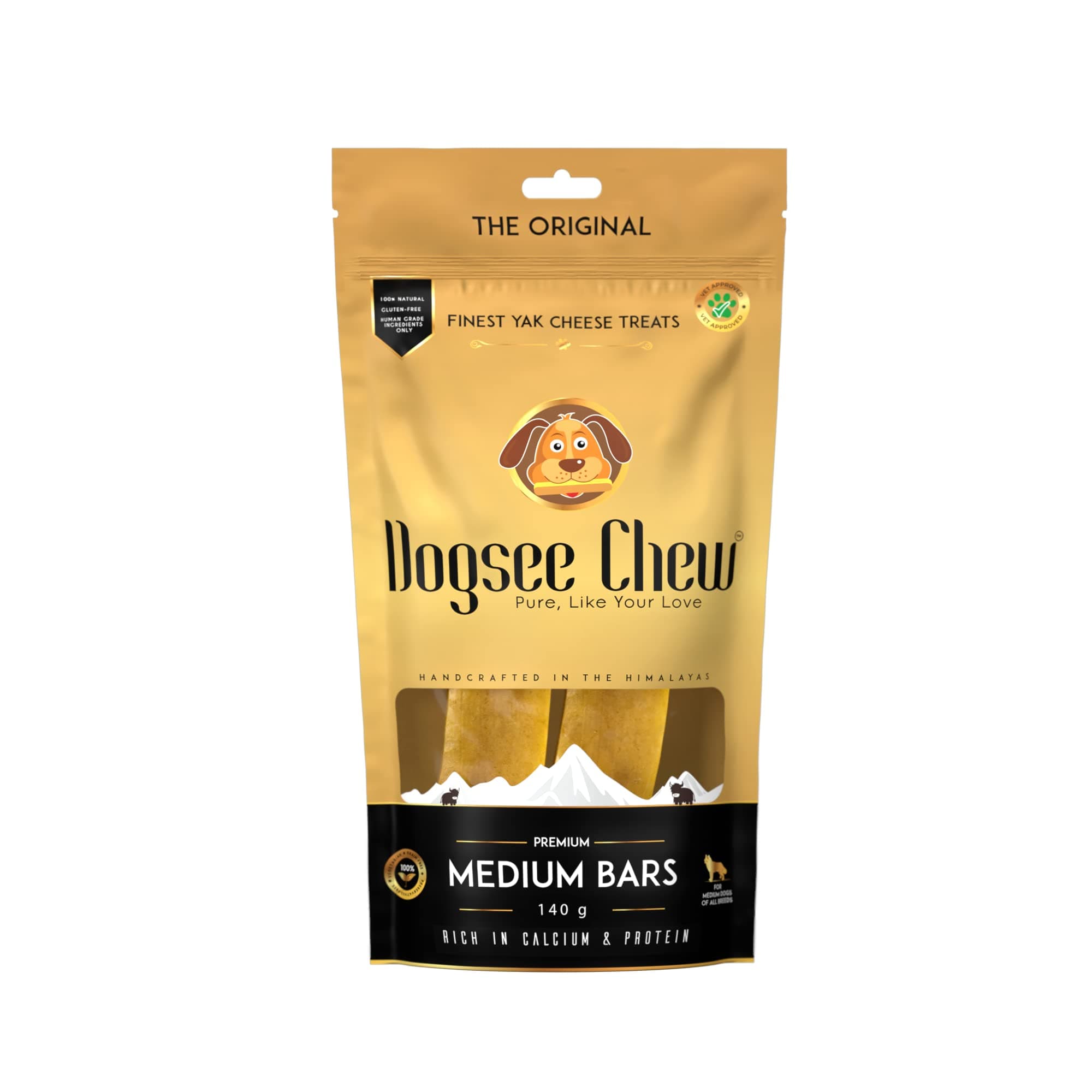 Chew Bars for Dogs - Medium - 140g | 100% Natural Himalayan Yak Chews | Smoke Dried | Long Lasting | Helps Fight Plaque & Tartar | Promotes Healthy Immune System