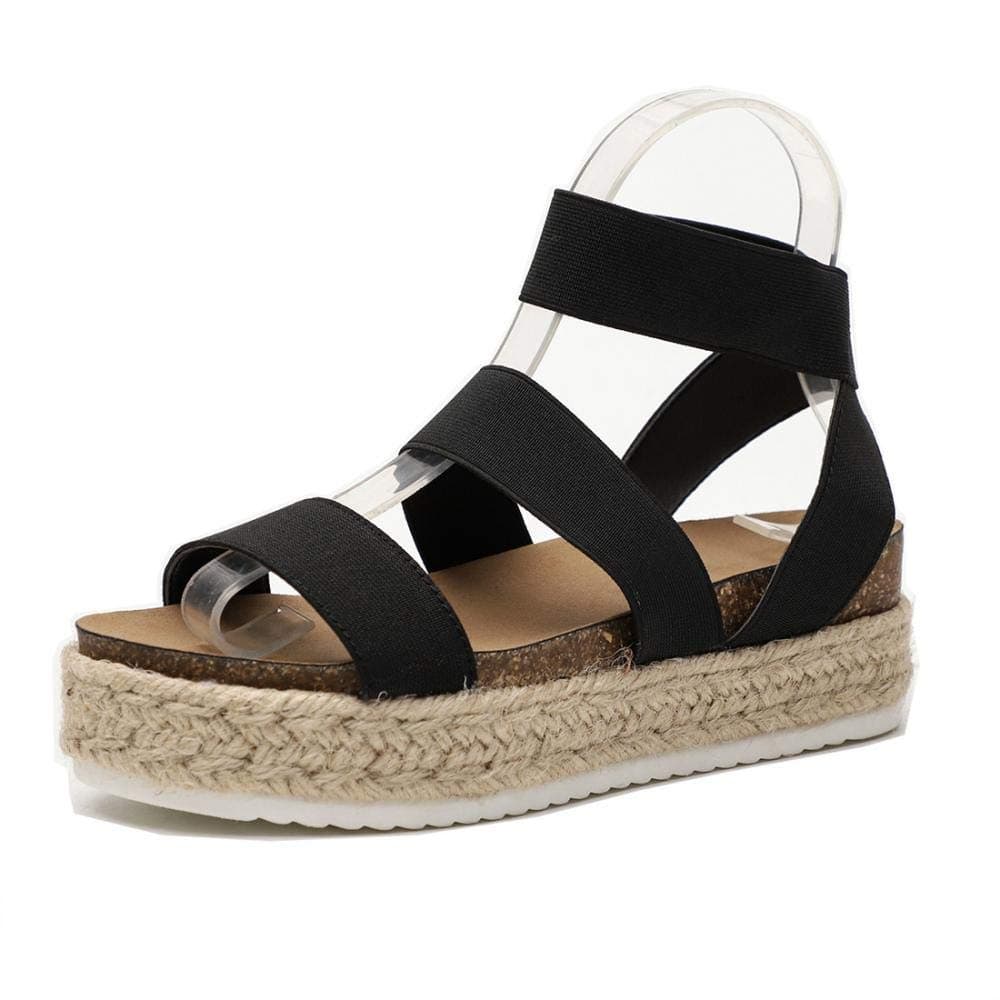Women Slide On Footbed Wedge Sandals Comfort Ankle Platform Espadrilles Sandals with Elastic Straps