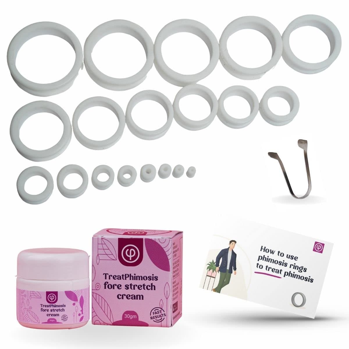 Vajraang Phimosis Stretching Rings (20 Rings Set) with Fore-Stretch Cream, Removal Tool and 'How to Use' Booklet