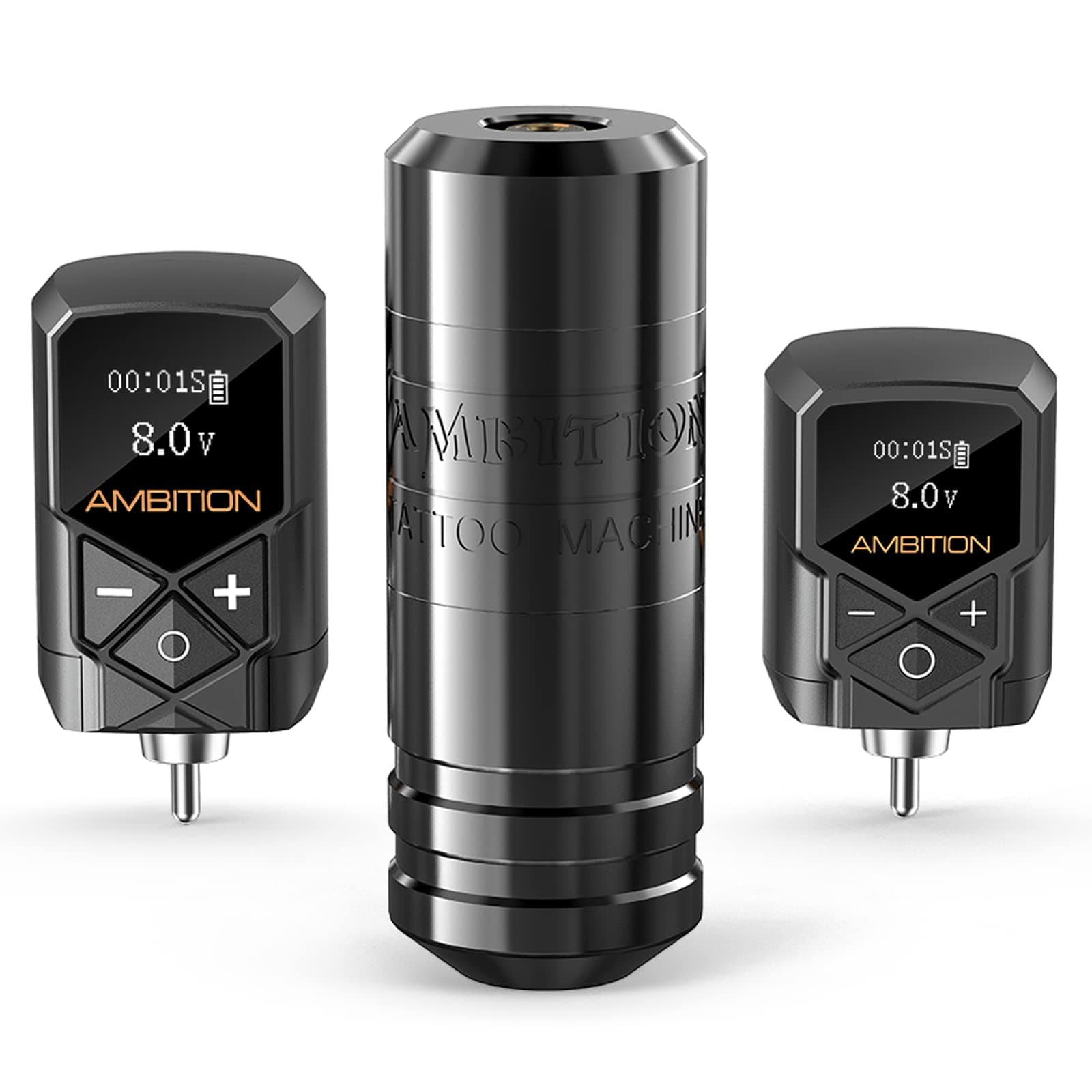 Ambition Torped Wireless Tattoo Machine Kit - Rotary Tattoo Machine Cartridges Short Pen with 2Pcs 2400mAh & 1800mAh Tattoo Power Supply Brushless Motor for Professional Tattoo Artist, Black Kit 2