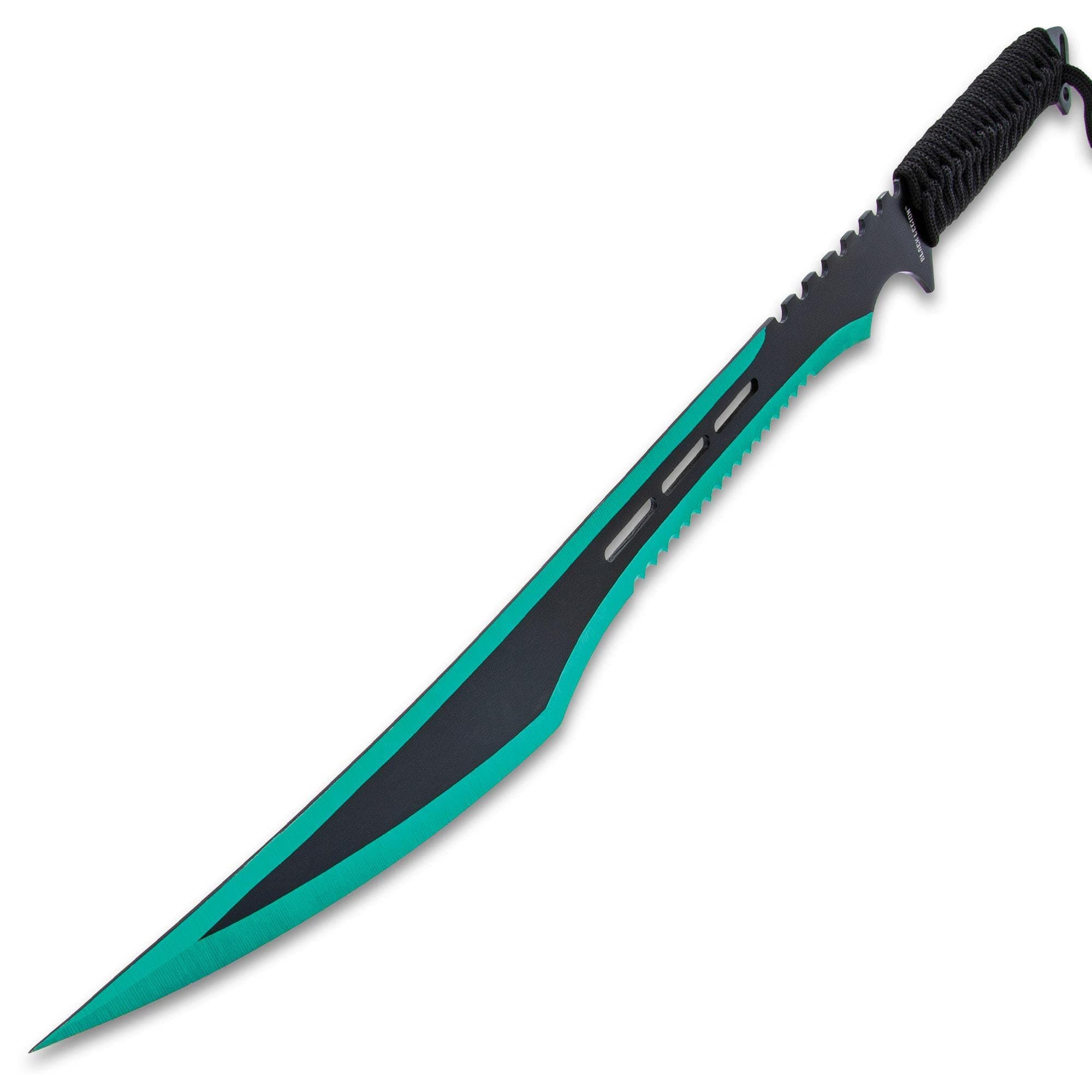 Black Legion Emerald Ninja Set – Three Kunai Knives and One Samurai-Style Sword, All Made of One-Piece Black Stainless Steel Accented with Green Spine and Edges – Become a Skilled Blade Master