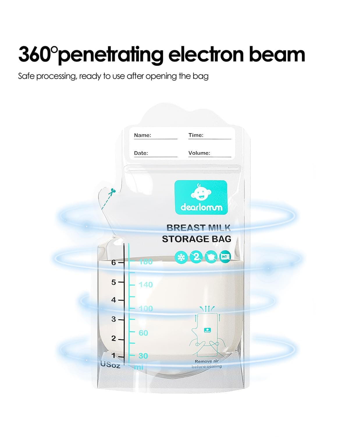 dearlomum BPA-Free Breastmilk Storage Bags - 120 Pcs, 6 Ounce, Self-Standing with Pour Spout, Space-Saving Flat Profile, Ideal for Convenient Breastfeeding and Milk Storage, Refrigeration & Freezing