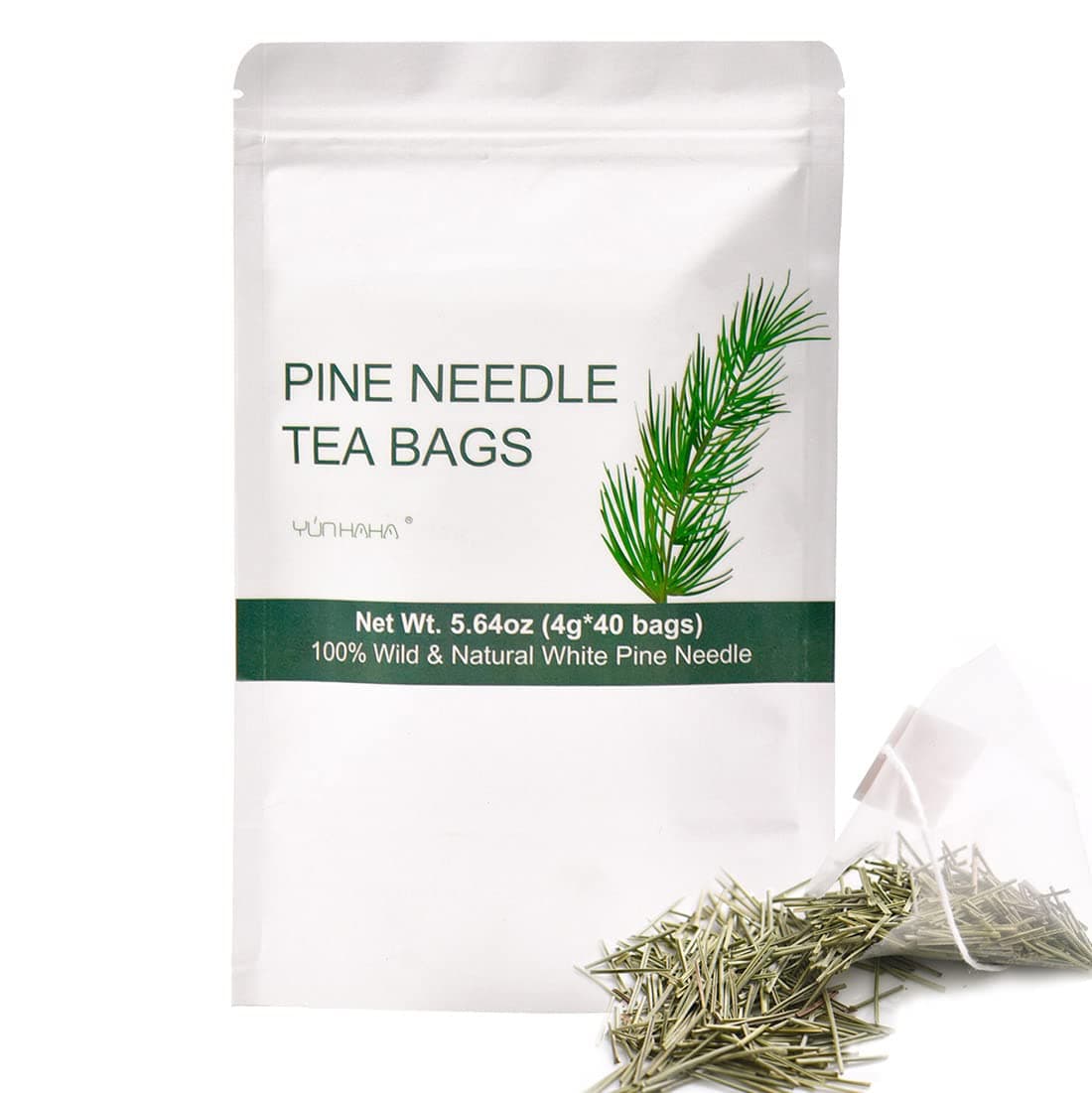 40 Wild Dried White Pine Needle Tea Bags, 4g/bag- 100% Natural Pure Pine Needles Herbal Tea - Caffeine free- Cut & Sifted- Non-GMO - Immune Support
