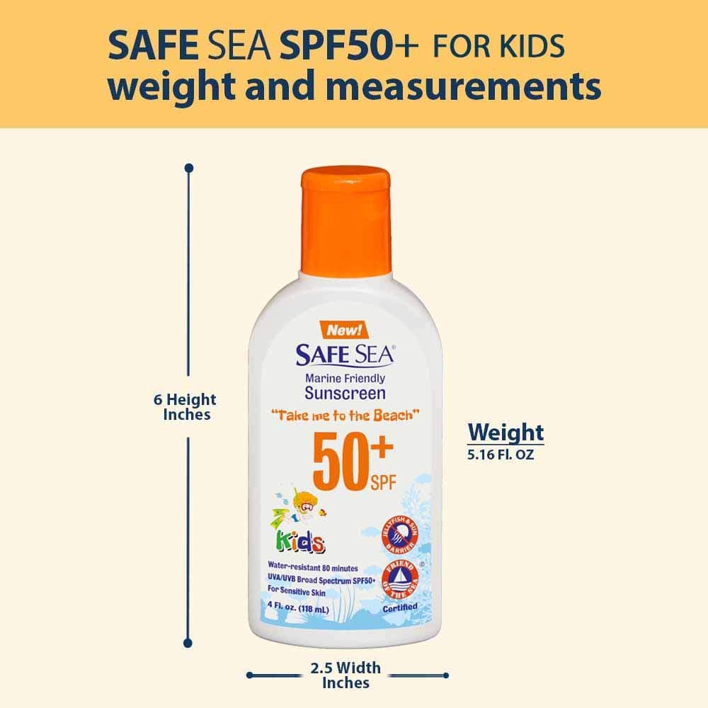 Safe Sea SPF50+ Kids sunscreen - Jellyfish and Sea lice protective lotion. Very Water Resistant, Sensitive skin Reef-Safe Sunscreen. Oxybenzone and Octinoxate free, Paraben free, 4 fl. Oz. Pack of 2