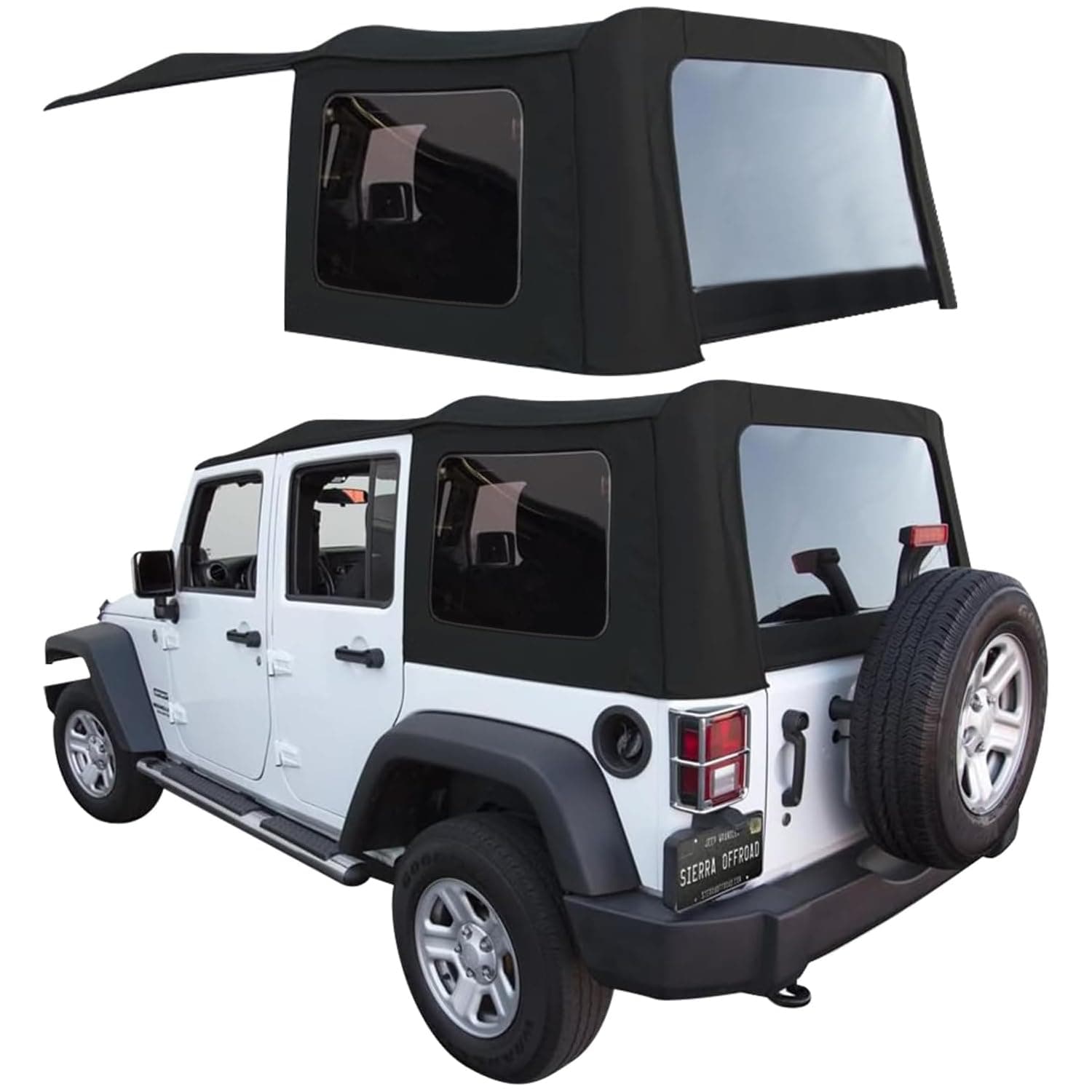 Sierra Offroad Soft Top for 2010 to 2018 Jeep Wrangler JK - Black, Sailcloth Vinyl - 4 Door Jeep Soft Top with Rear Plastic Tinted Windows - Factory Precision Fit Replacement - No Upper Door Skins