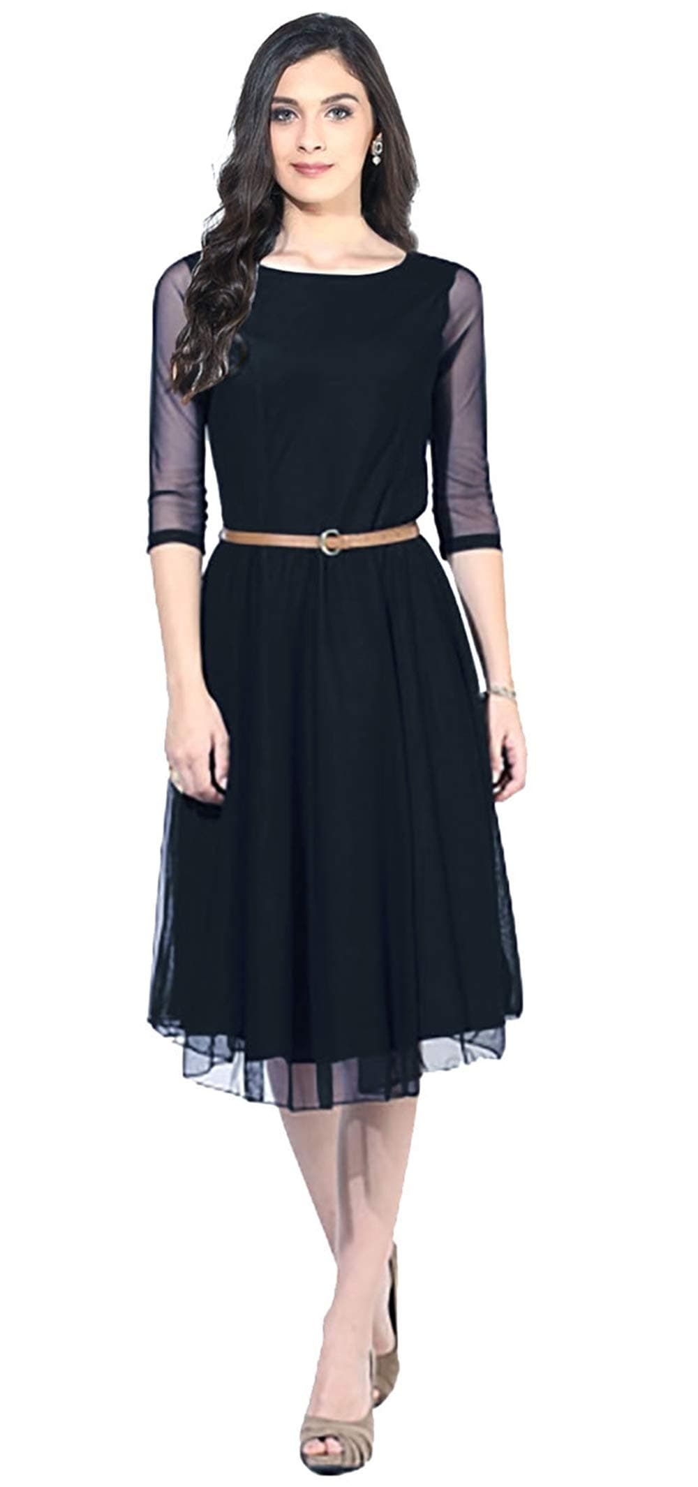 Varibha Women's Net Dress (Aaiotu00006A01-Slf_Beauti, Black, Small)