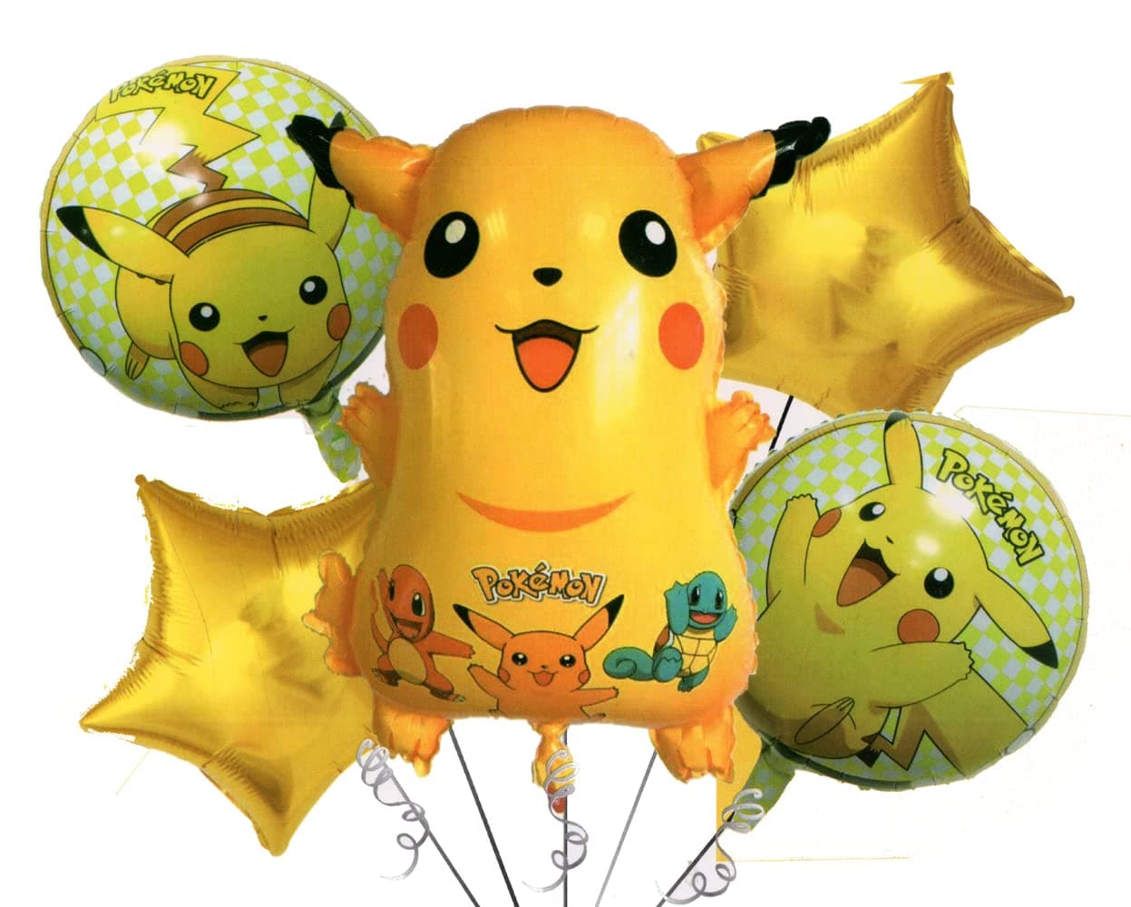 Party Pack Pkachu Pokemon Birthday Decoration Theme Foil Balloon 5 Pc Set(Yellow)