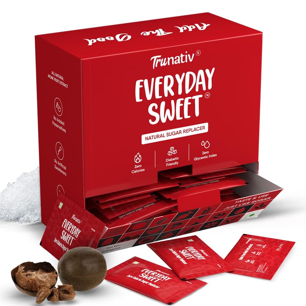 TruNativ Everyday Sweet|Natural 1:1 Sugar Replacer|60 Sachets|Monk Fruit Extract |Natural Sweetener|Zero Calories - Carb - Diabetic & Keto Friendly|Cook Bake Blend - No Aftertaste 240g (Pack of 1)
