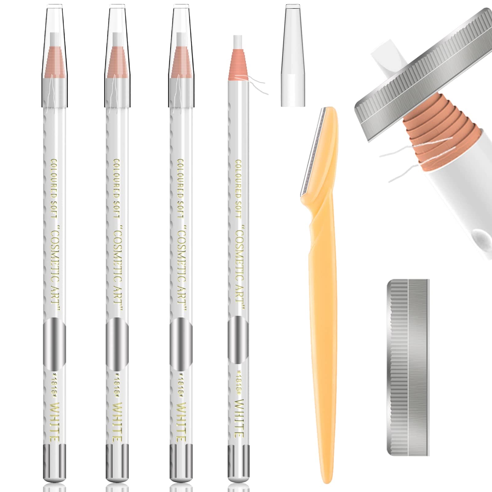 Waterproof Eyebrows Pencil Tattoo Makeup And Microblading Supplies Kit-Permanent Eye Brow Liners In 5 Colors Waterproof Eyebrow Pencils Peel - Brow Pencil Set For Marking (4 white)