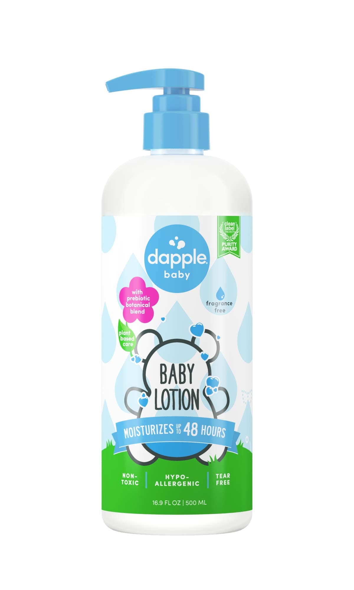 DAPPLE Baby Lotion, Fragrance Free Lotion, Plant Based, Hypoallergenic, 16.9 Fluid Ounces