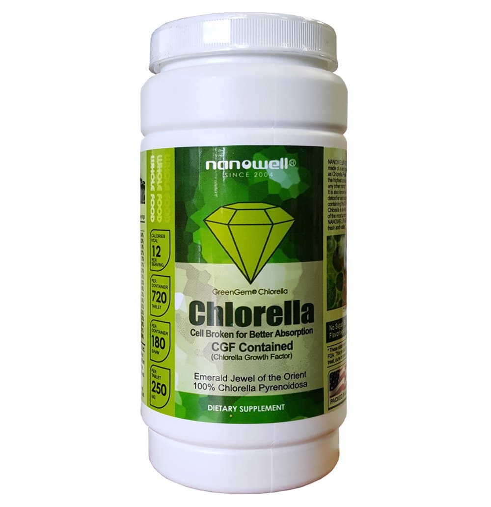 Nanowell® GreenGem Chlorella, Cell-Wall Broken Chlorella, 250mg x 720 Tablets | Free from Radioactive Contamination | Natural Detox -Boost Immune System -Helps with Fatigue -Skin Care
